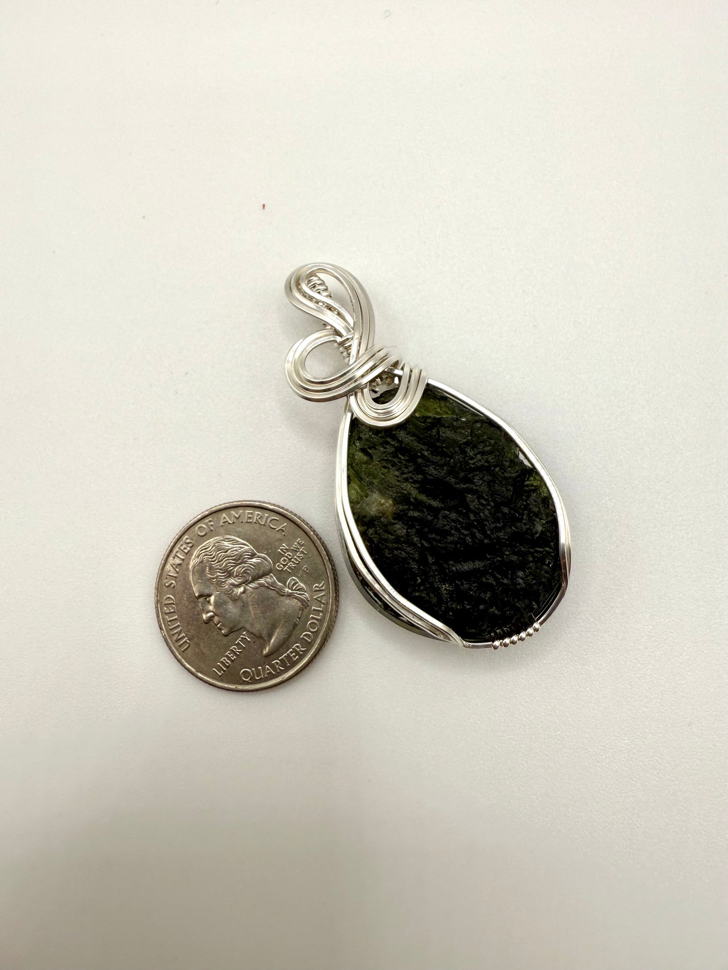 P112) Moldavite Pendant Necklace In Sterling Silver