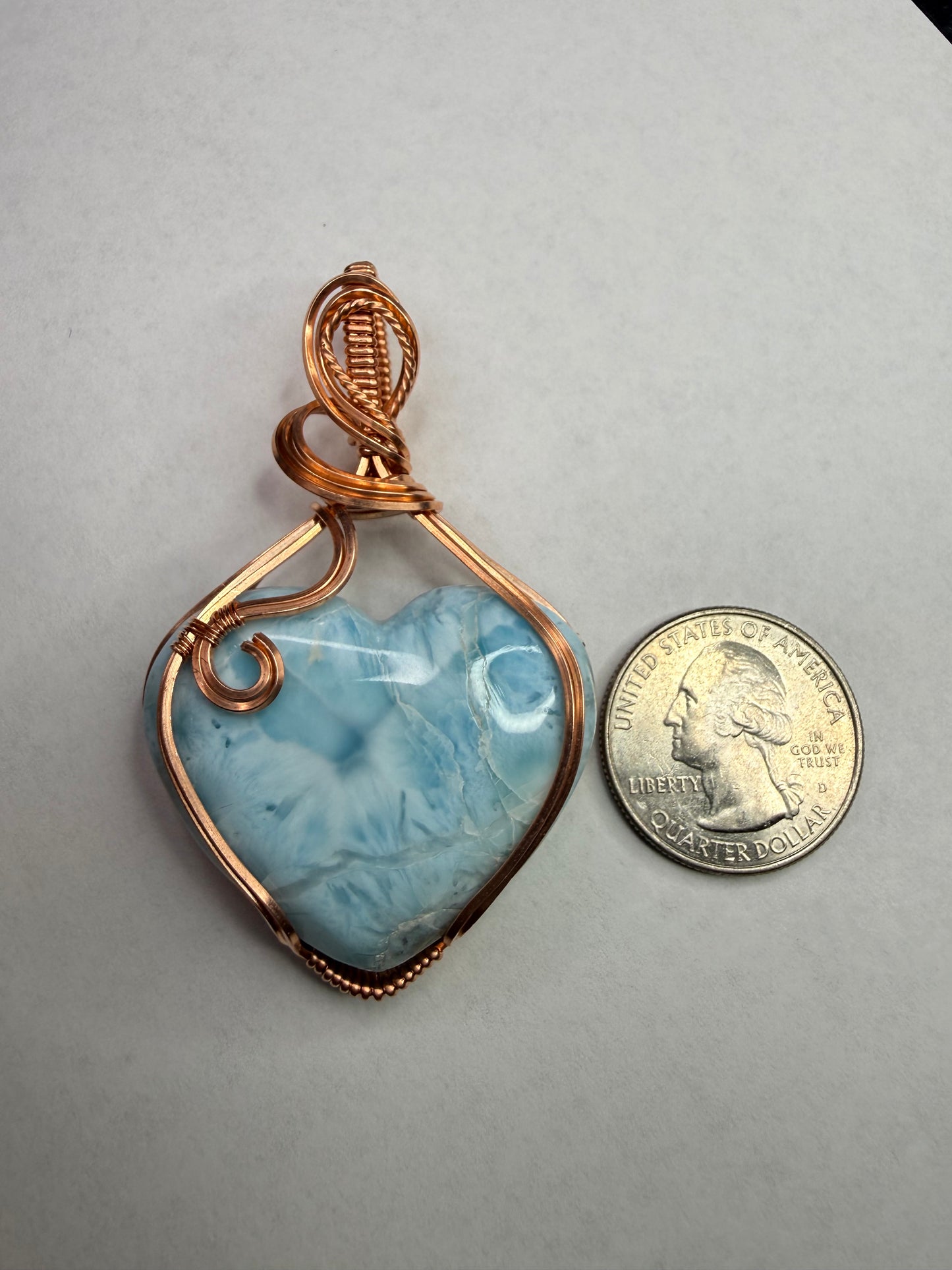 Large Larimar Pendant In Copper Heart Shape