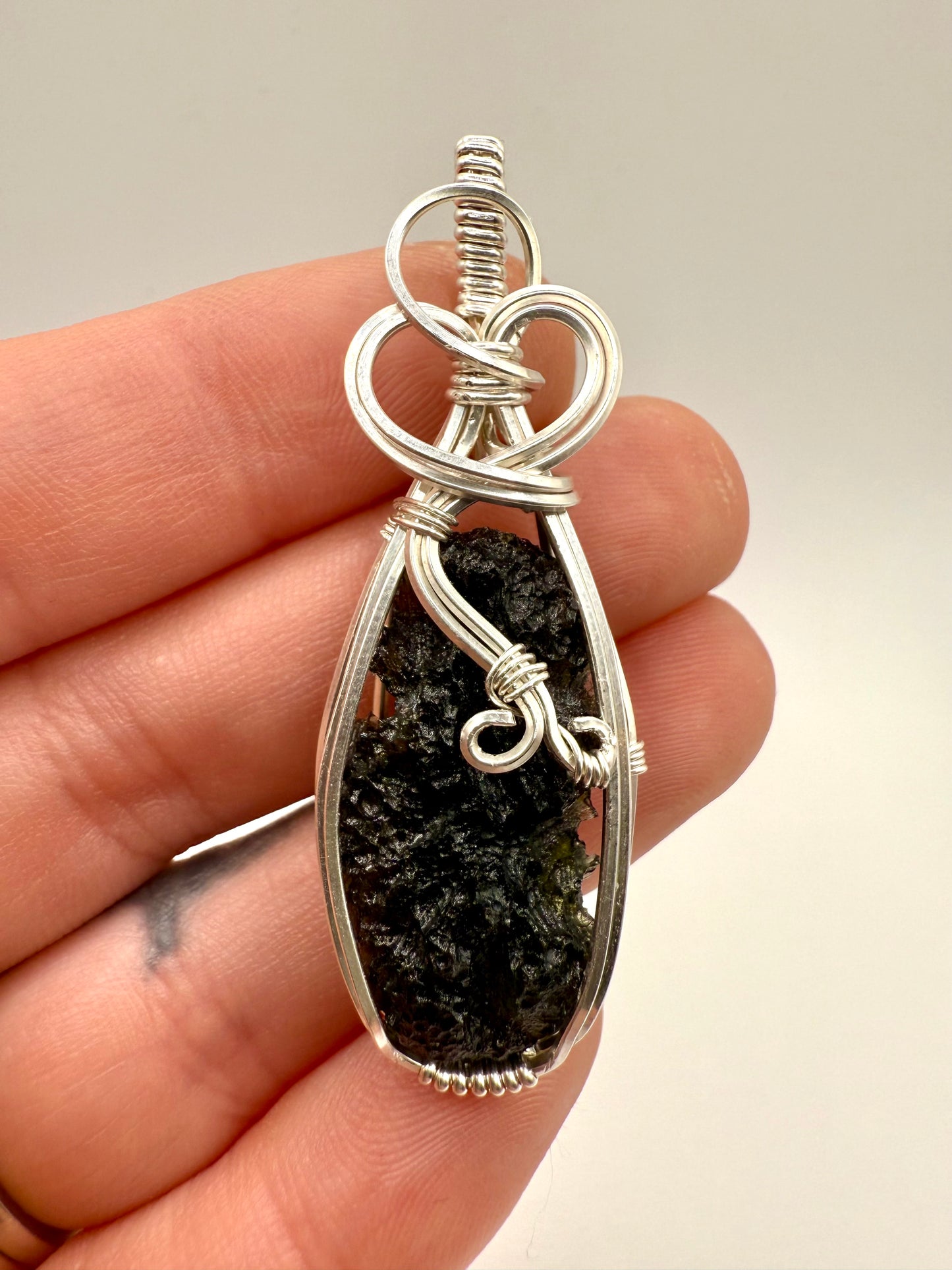 P112) Moldavite Pendant Necklace In Sterling Silver