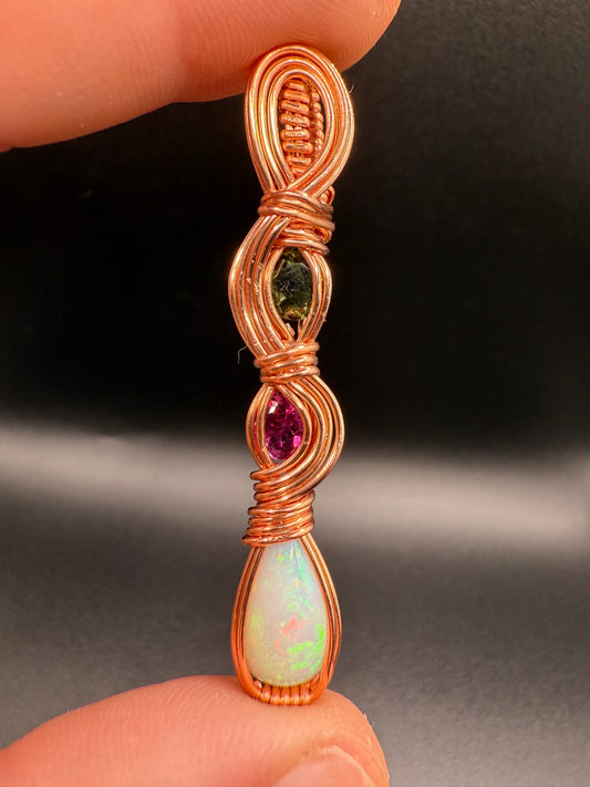 B112) Opal, Comeria Garnet & Moldavite In Copper
