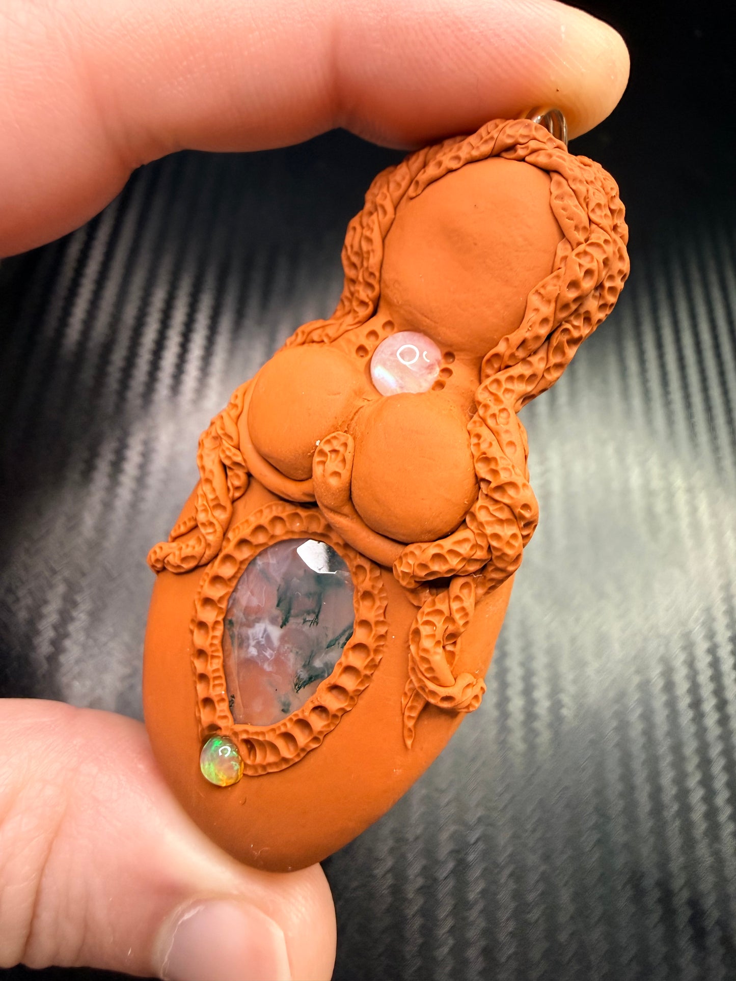 Moonstone, Moss Agate & Opal Goddess Talisman – Handmade Divine Feminine Amulet – Growth, Intuition & Heart Healing