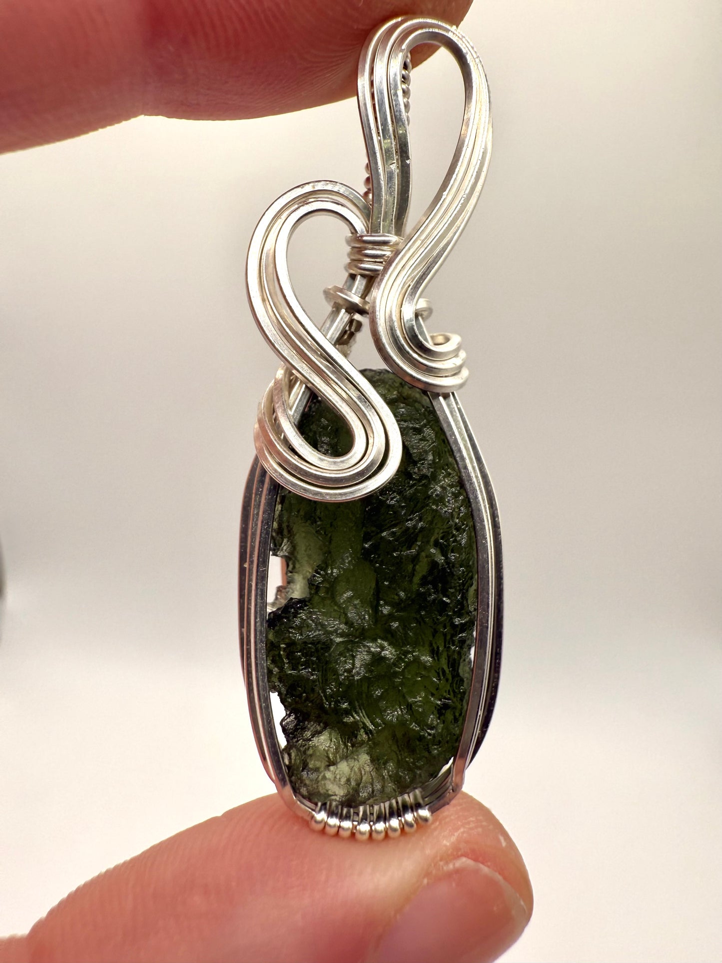 P112) Moldavite Pendant Necklace In Sterling Silver