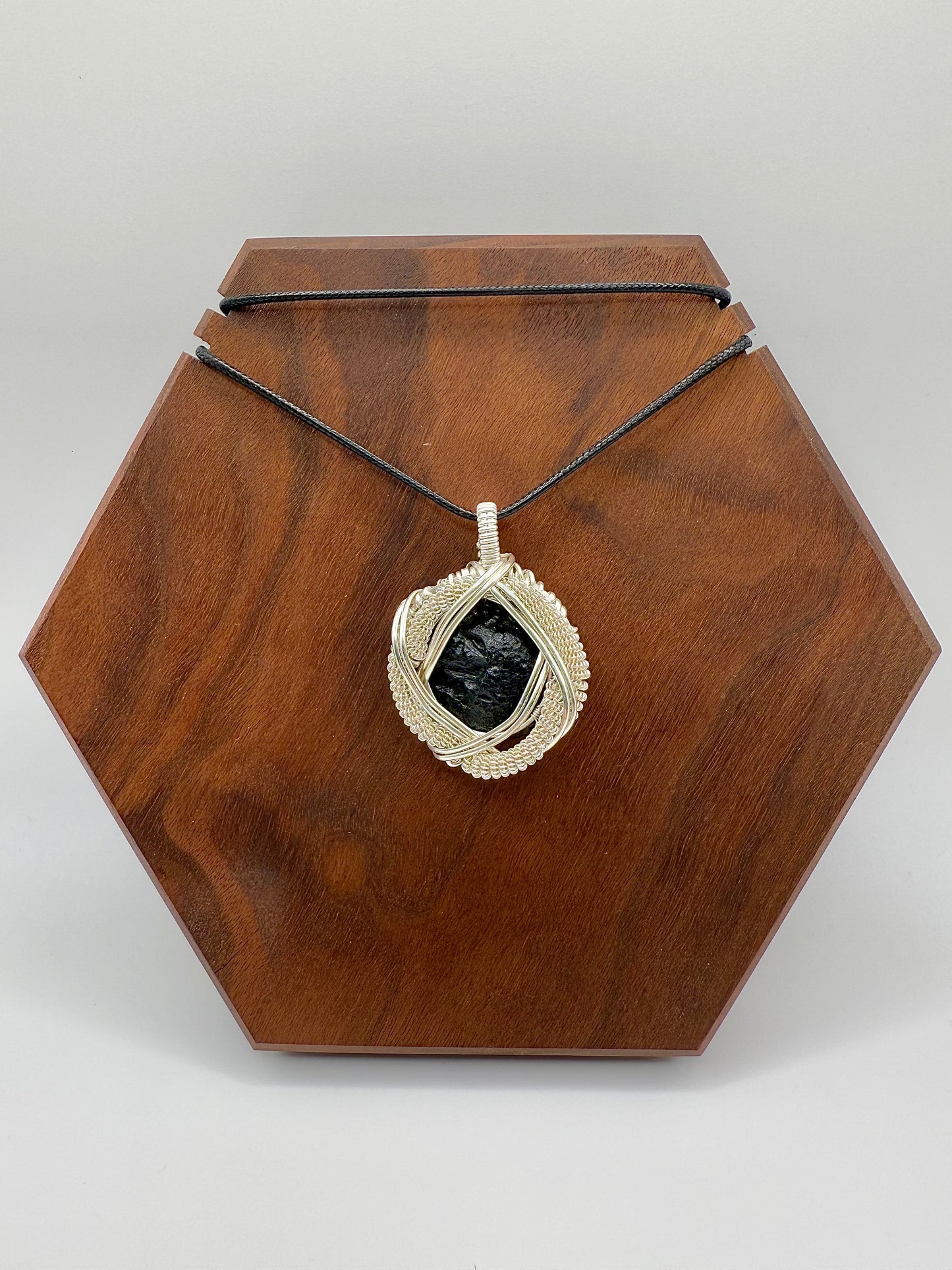 1MSS) Moldavite Pendant Necklace In Sterling Silver