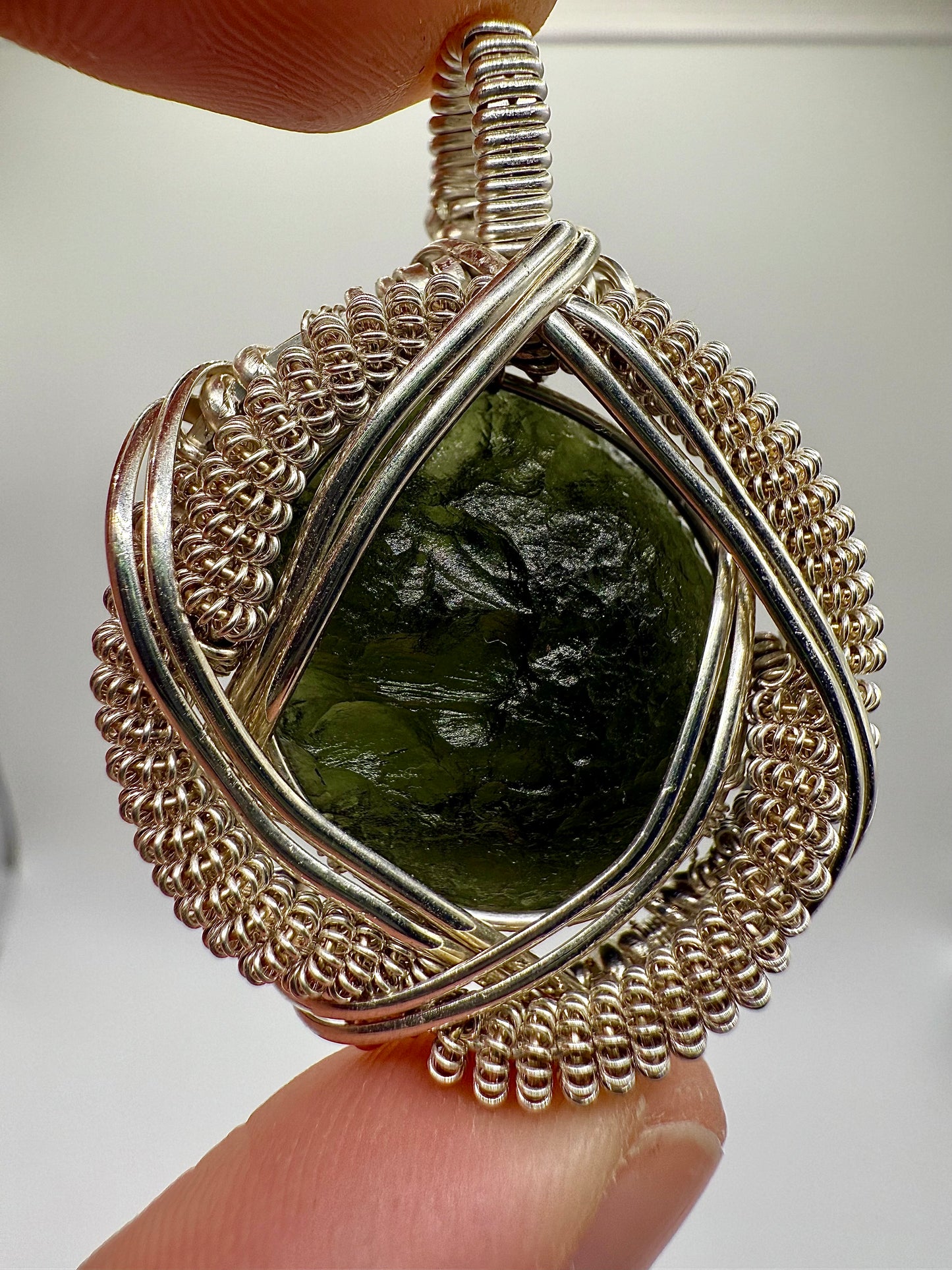 1MSS) Moldavite Pendant Necklace In Sterling Silver