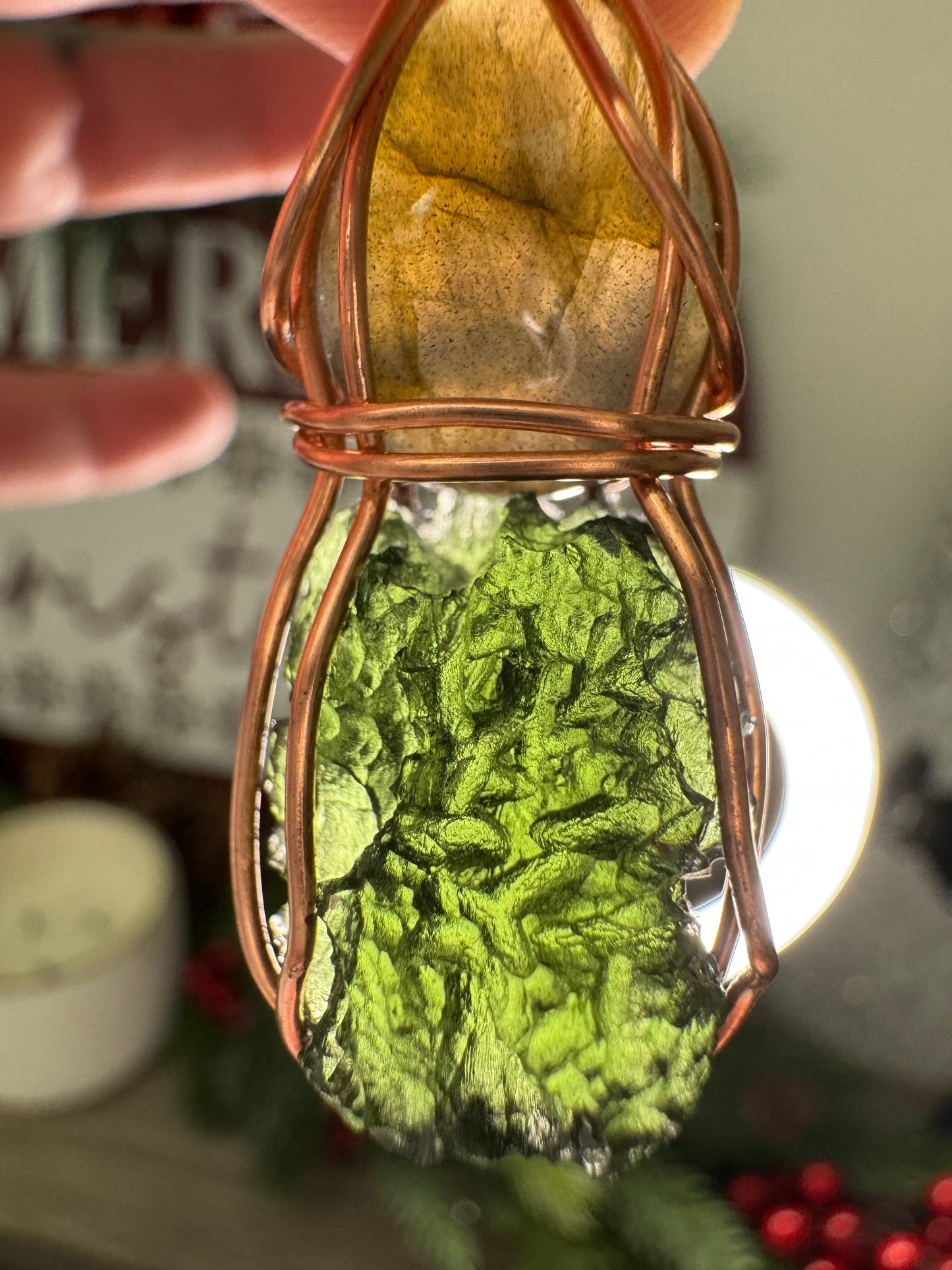 Nesmen Forest Moldavite & Labradorite Pendant in Copper