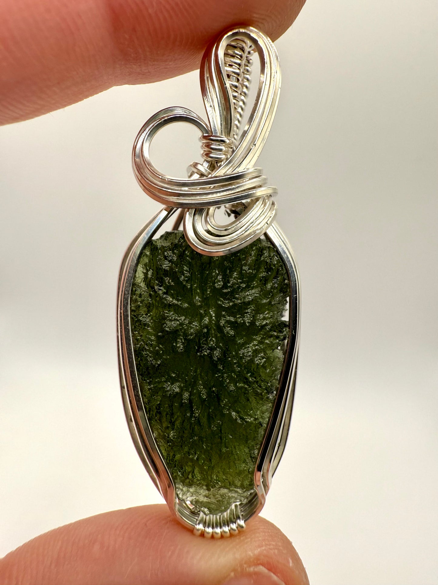 P112) Moldavite Pendant Necklace In Sterling Silver
