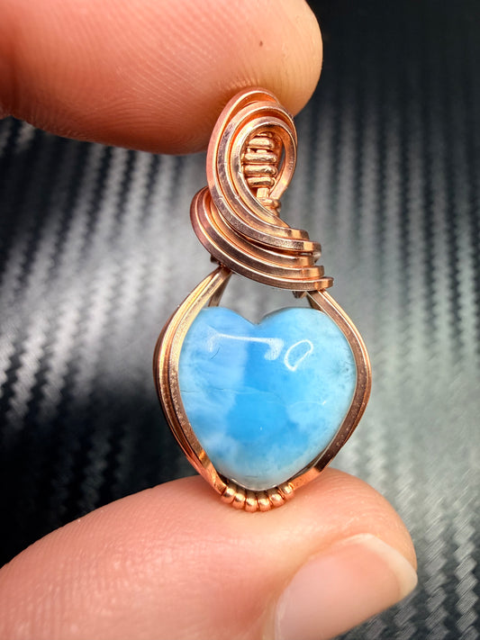 Larimar Heart Pendant in Copper – Handmade Blue Stone Necklace, Dominican Larimar Jewelry, Ocean Inspired Gift
