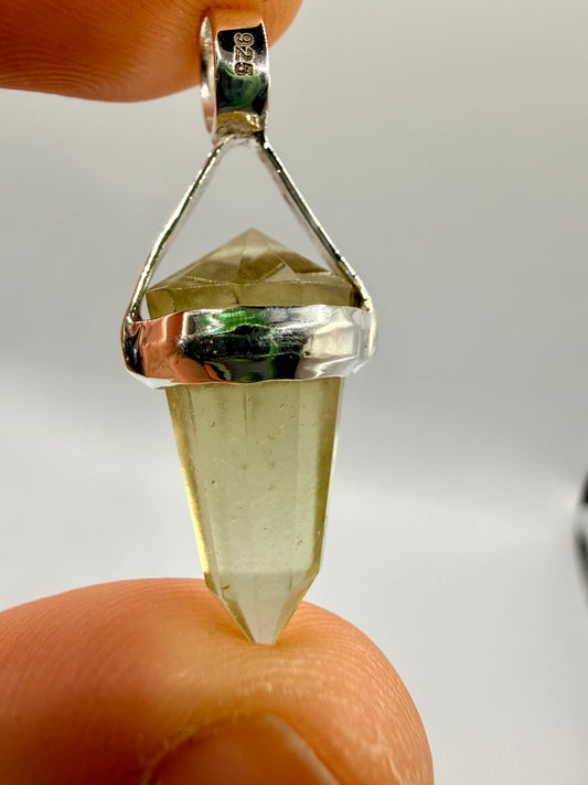 AAA Libyan Desert Glass Pendulum Pendant With Agni Manitite Bead In Sterling Silver 13.10 carats