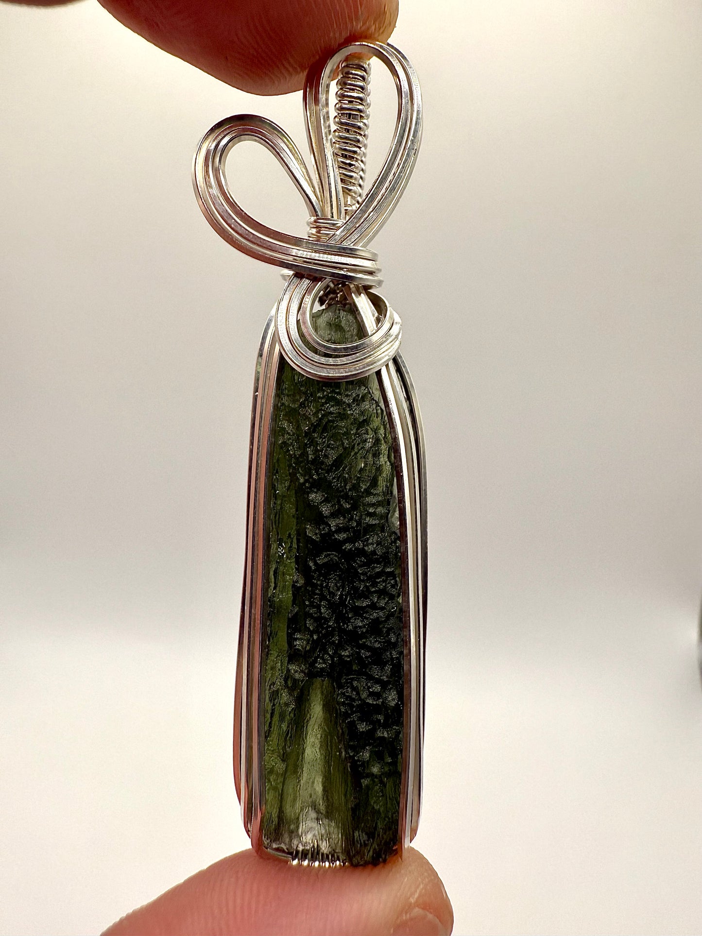 P112) Moldavite Pendant Necklace In Sterling Silver