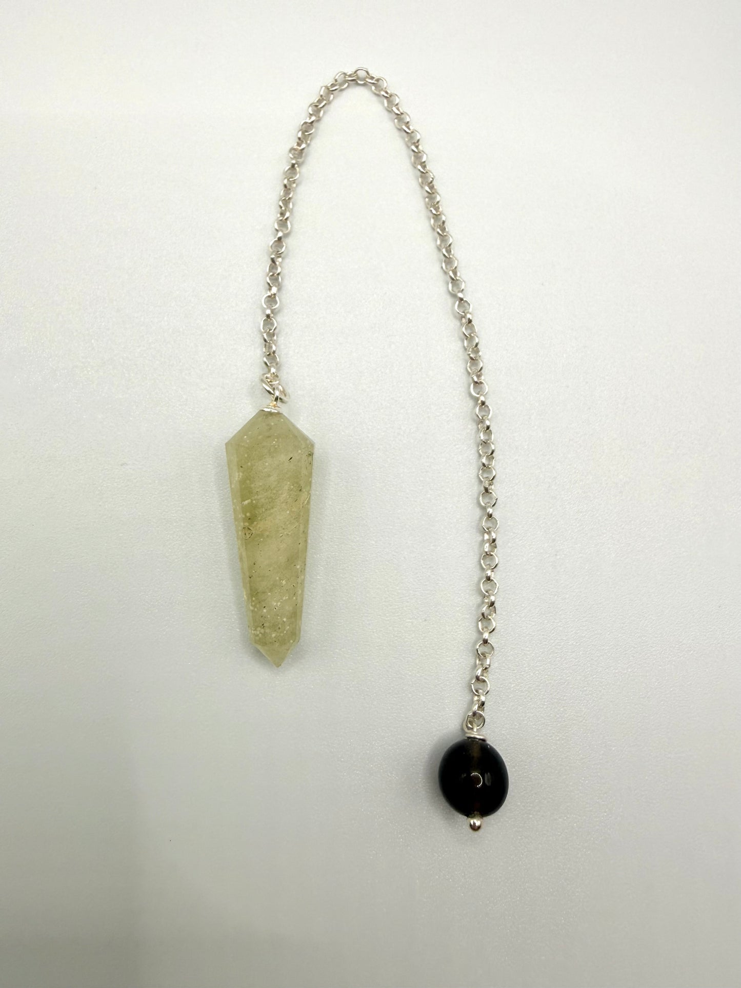 Libyan Desert Glass Pendulum With Agni Manitite Bead In Sterling Silver