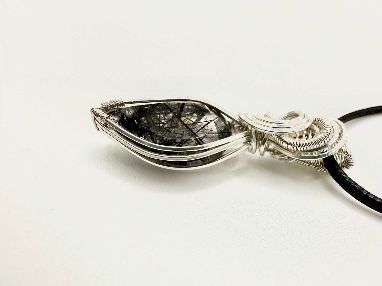 B112) Black Rutilated Quartz In Sterling Silver