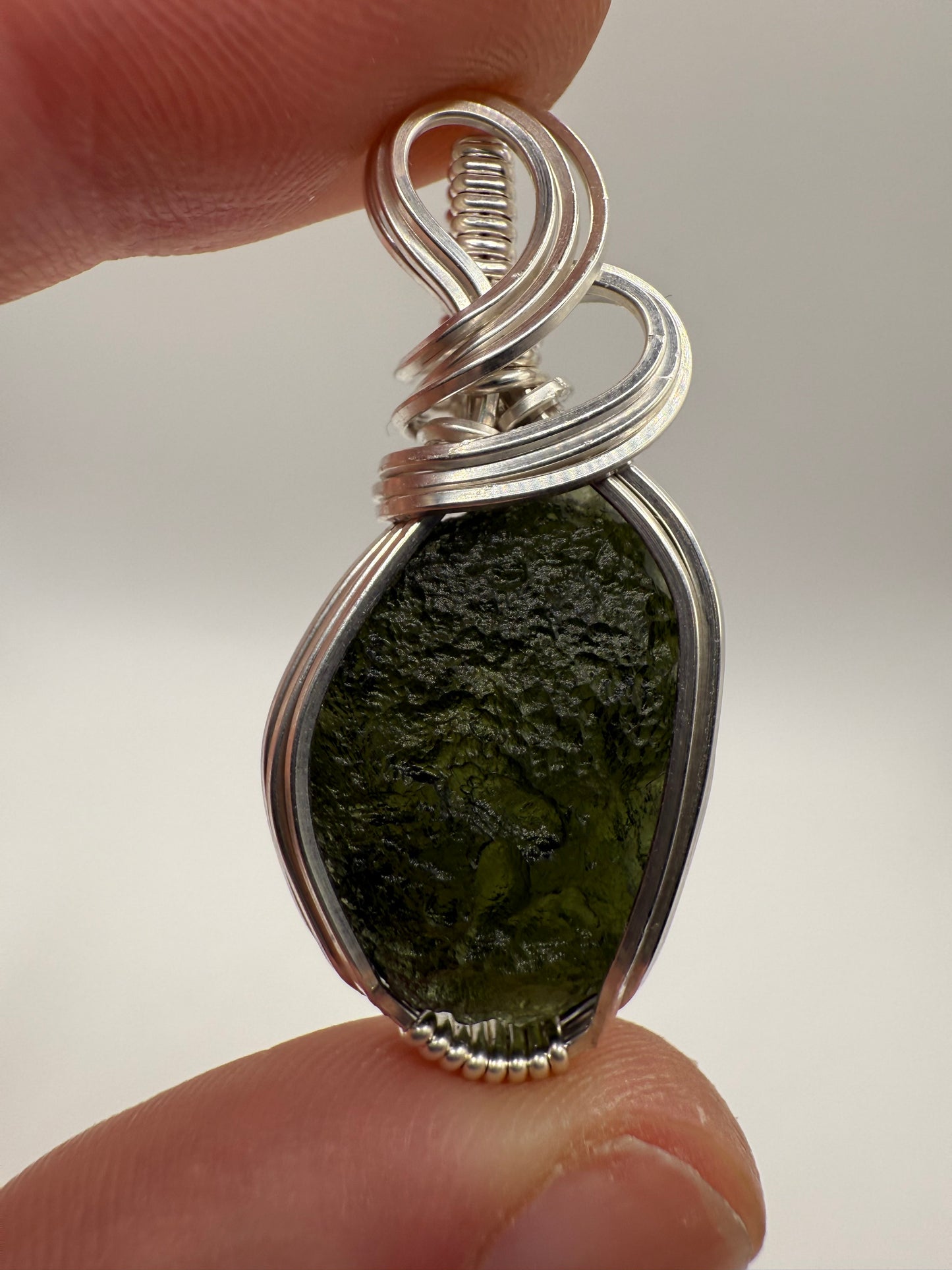 P112) Moldavite Pendant Necklace In Sterling Silver