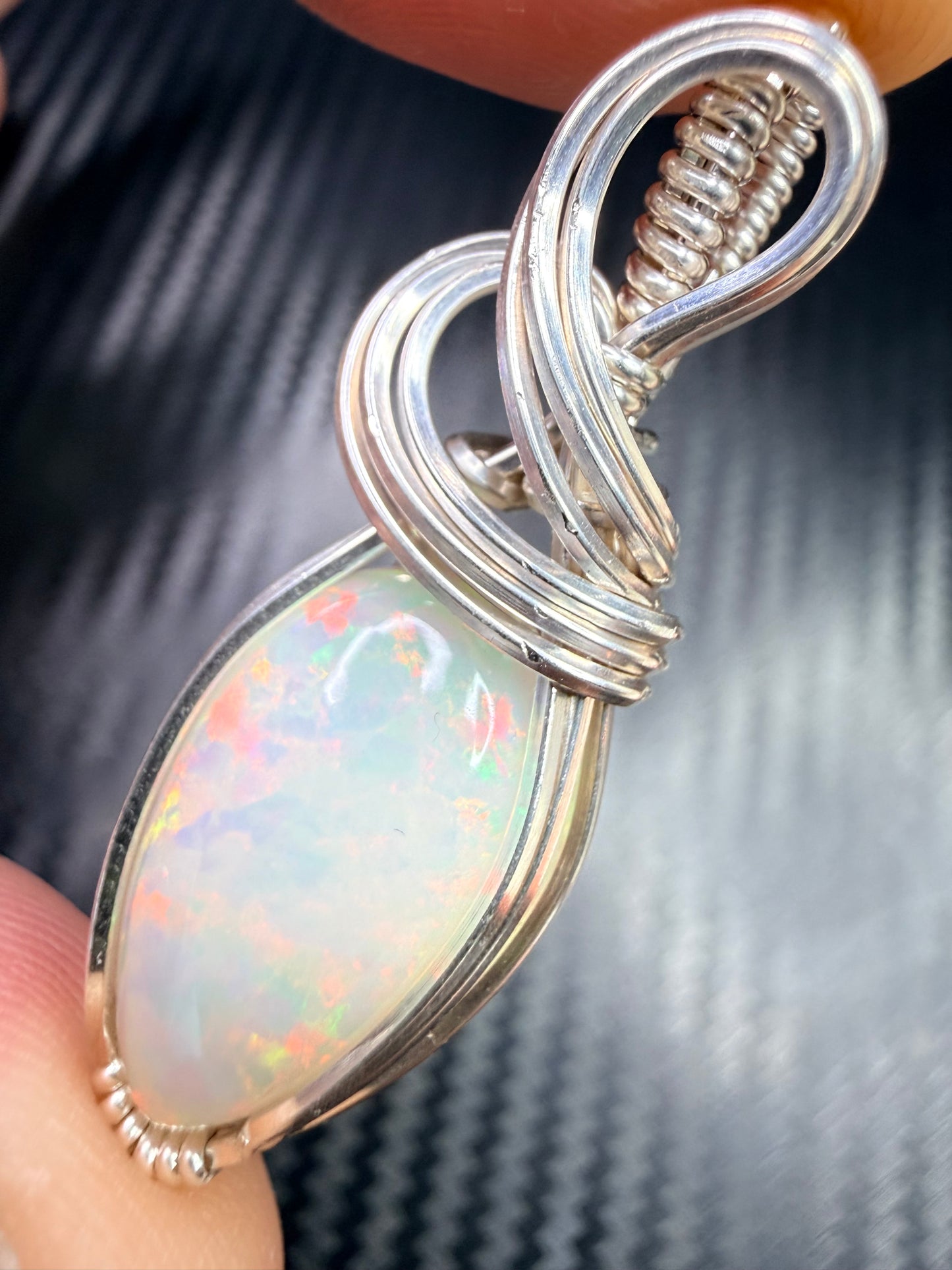 Ethiopian Welo Opal Pendant in .925 Sterling Silver – Natural Opal Necklace, October Birthstone, Fire Opal Jewelry, Handmade Opal Gift, Healing Crystal Pendant