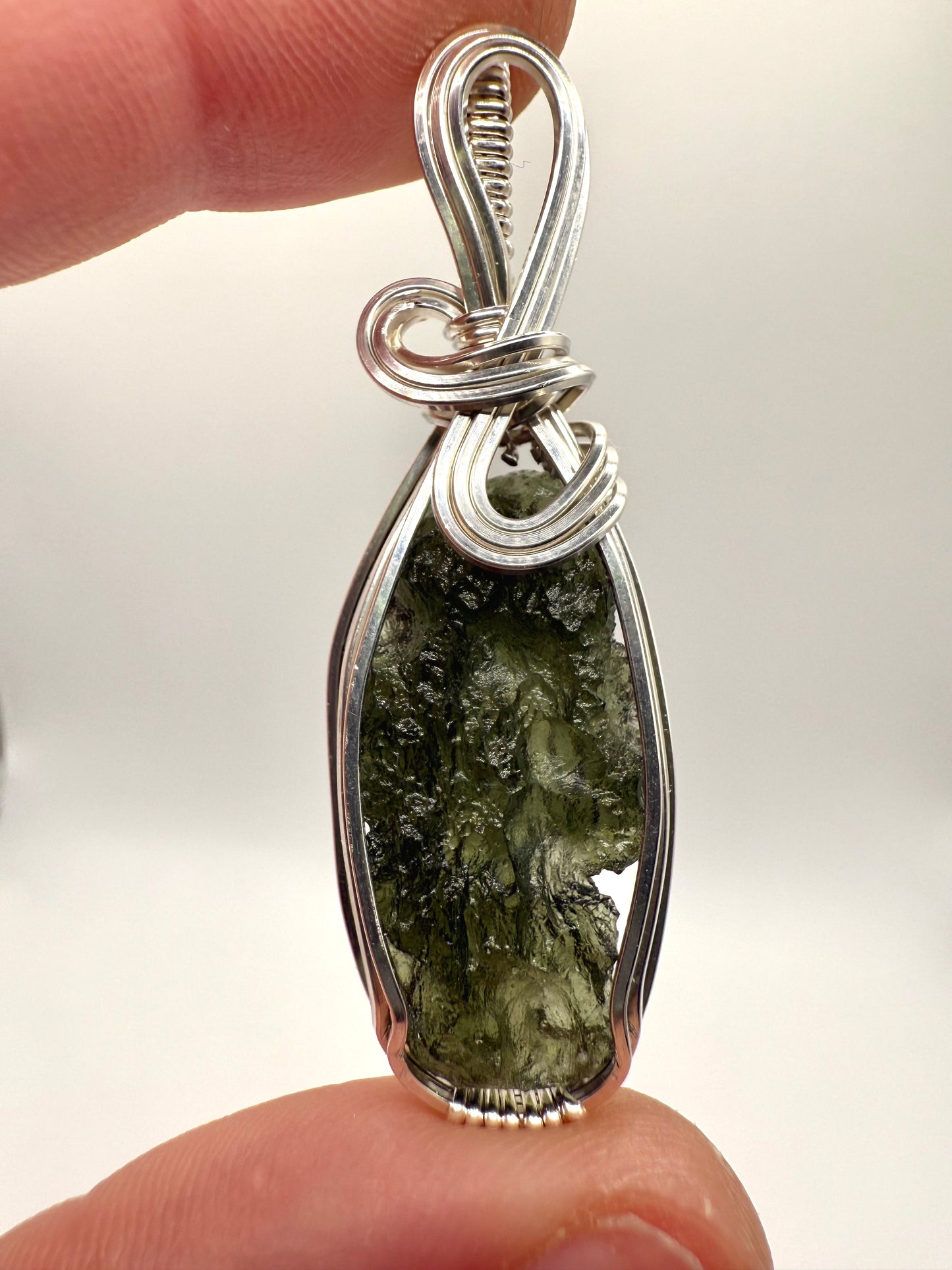 P112) Moldavite Pendant Necklace In Sterling Silver