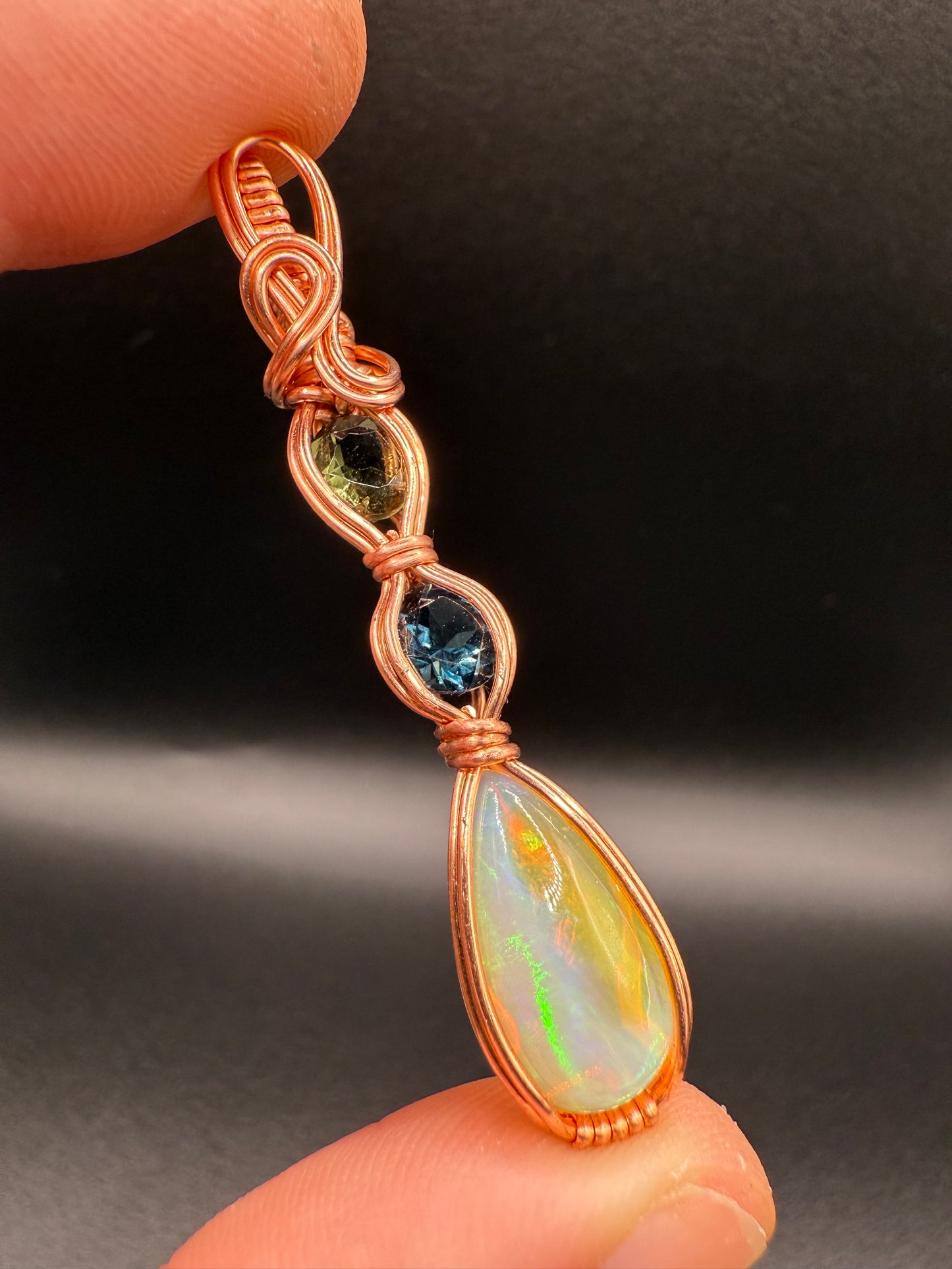 B112) Opal, London Blue Topaz & Moldavite In Copper