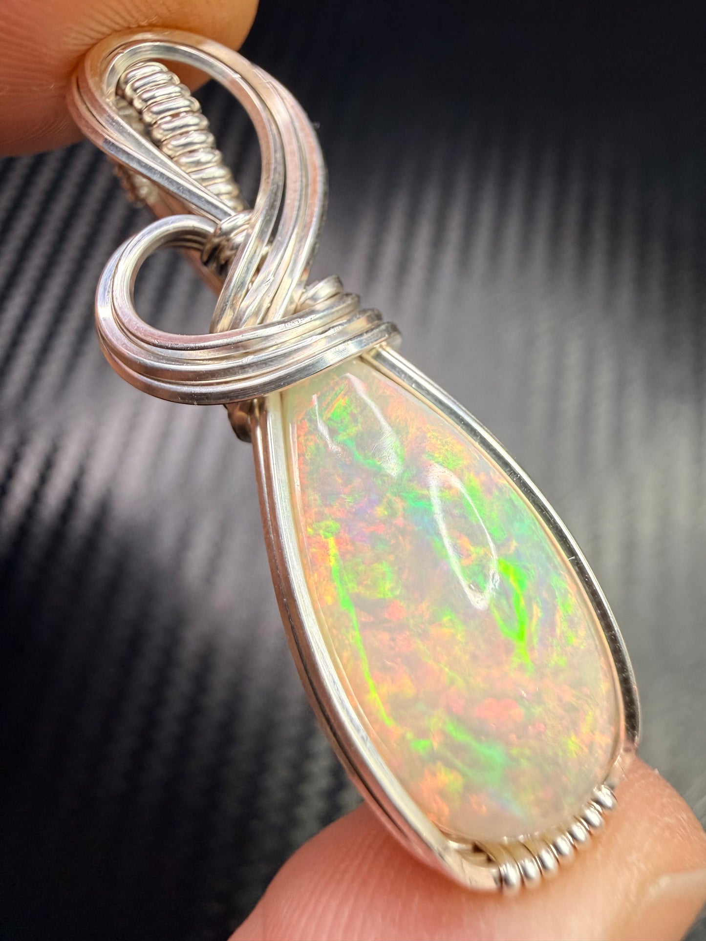 Ethiopian Welo Opal Pendant in .925 Sterling Silver – Natural Opal Necklace, October Birthstone, Fire Opal Jewelry, Handmade Opal Gift, Healing Crystal Pendant