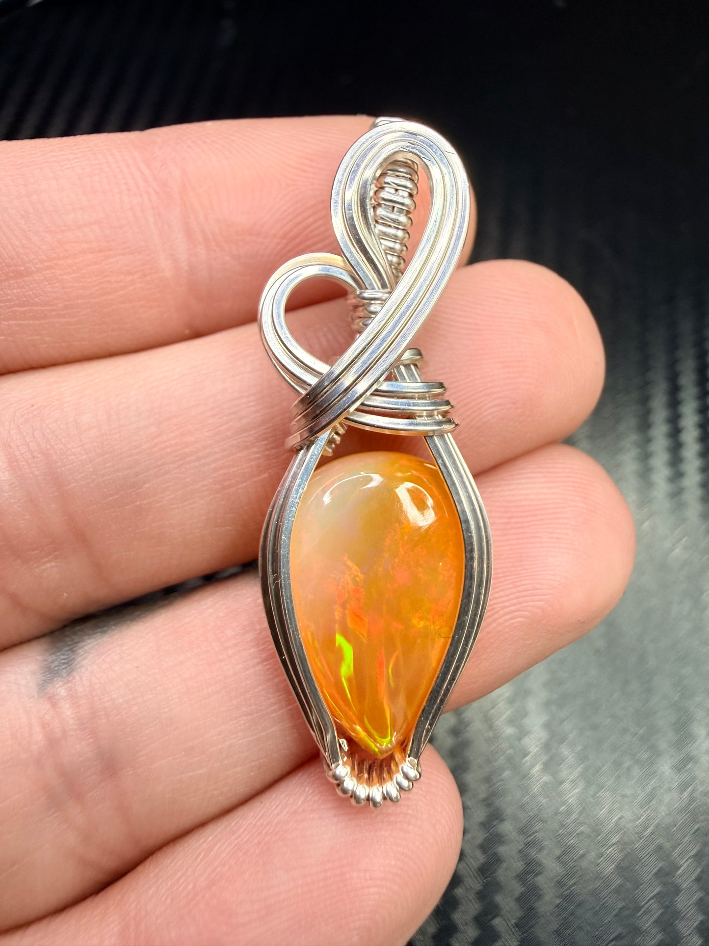 Ethiopian Welo Opal Pendant in .925 Sterling Silver – Natural Opal Necklace, October Birthstone, Fire Opal Jewelry, Handmade Opal Gift, Healing Crystal Pendant