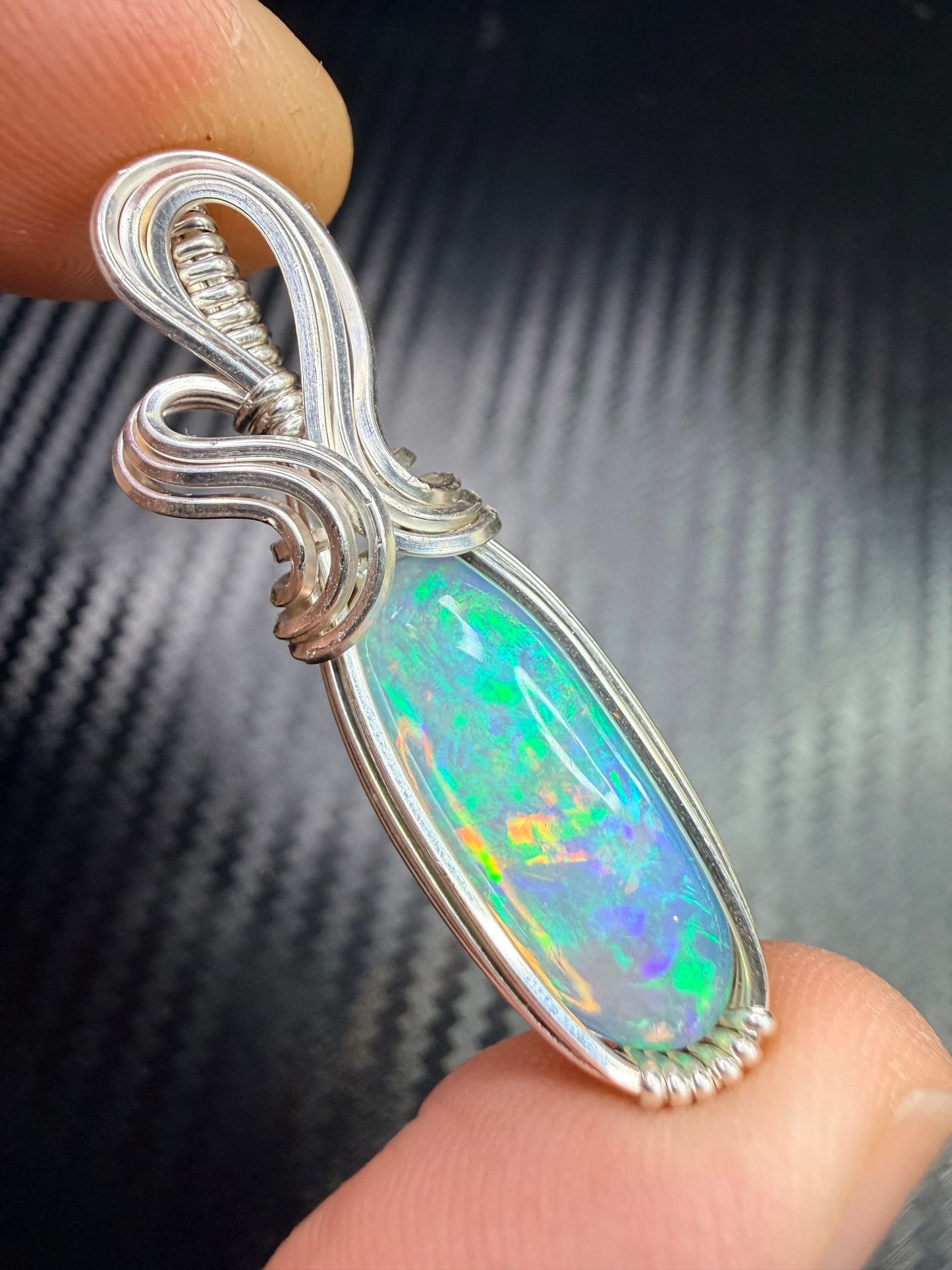 Ethiopian Welo Opal Pendant in .925 Sterling Silver – Natural Opal Necklace, October Birthstone, Fire Opal Jewelry, Handmade Opal Gift, Healing Crystal Pendant