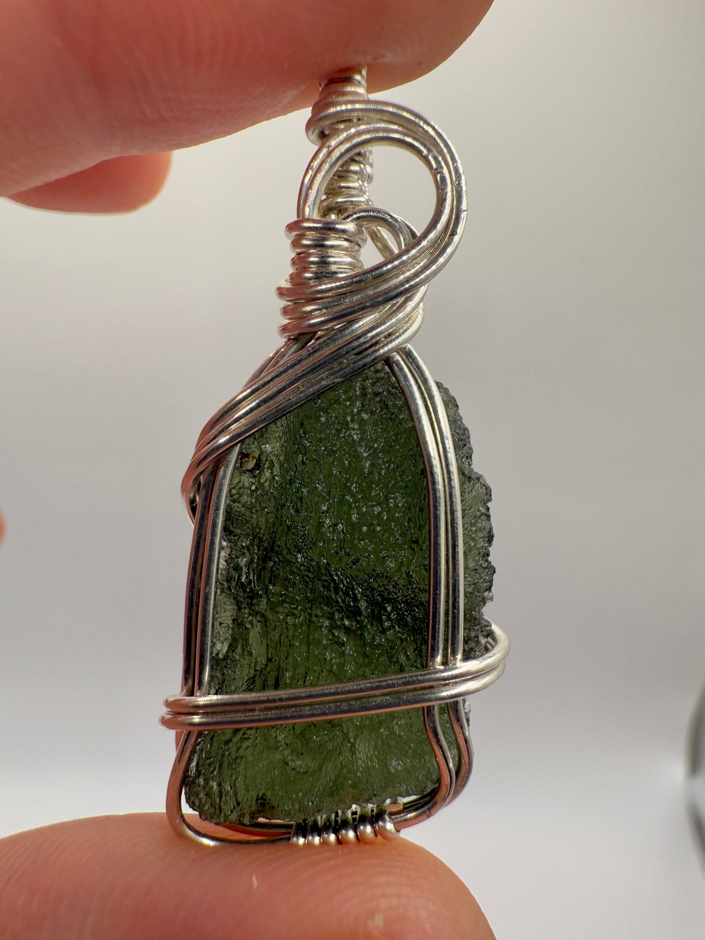 B112) Moldavite In Sterling Silver Pendant Necklace