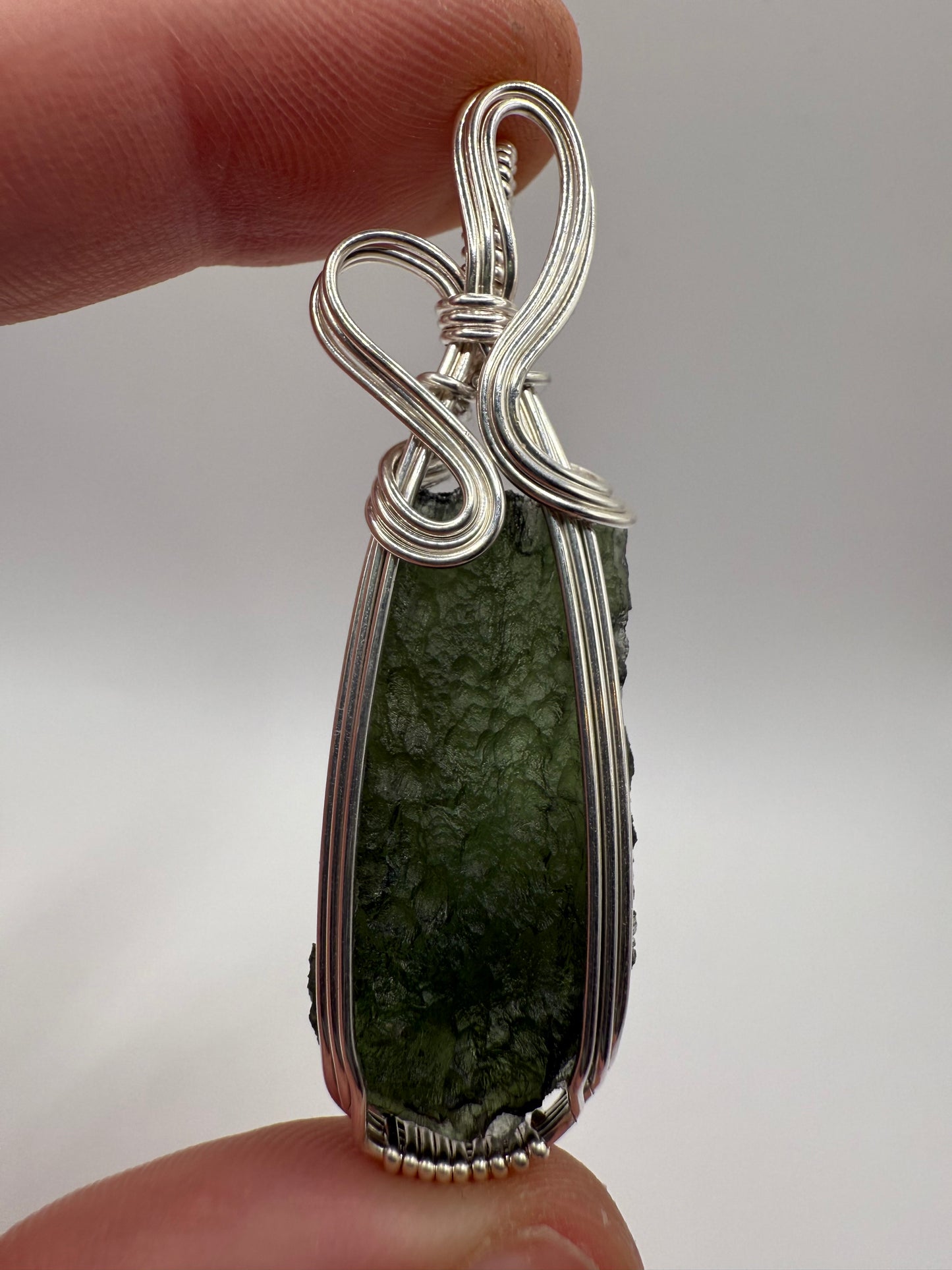 P112) Moldavite Pendant Necklace In Sterling Silver