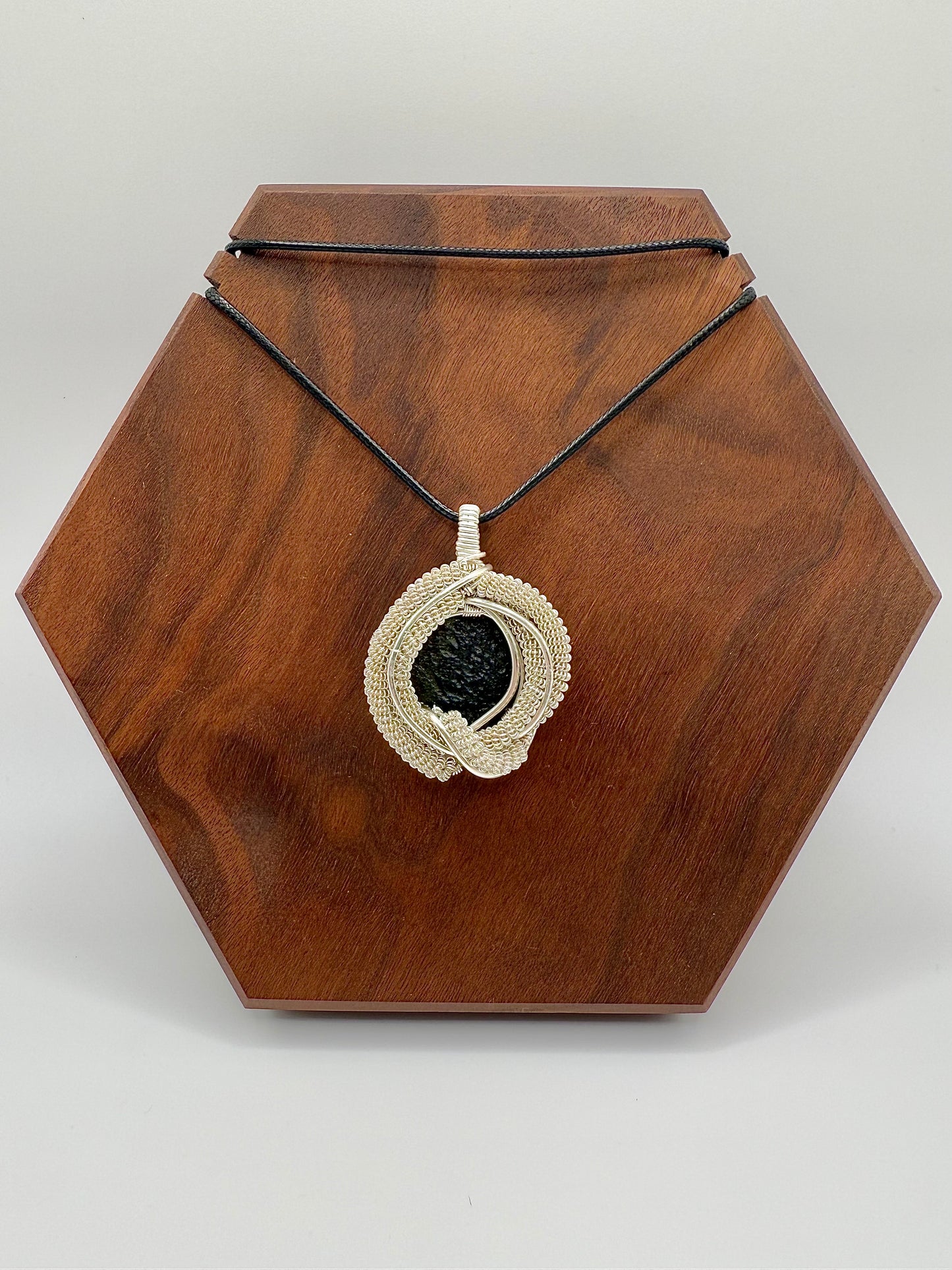 C11) Moldavite Pendant Necklace In Sterling Silver