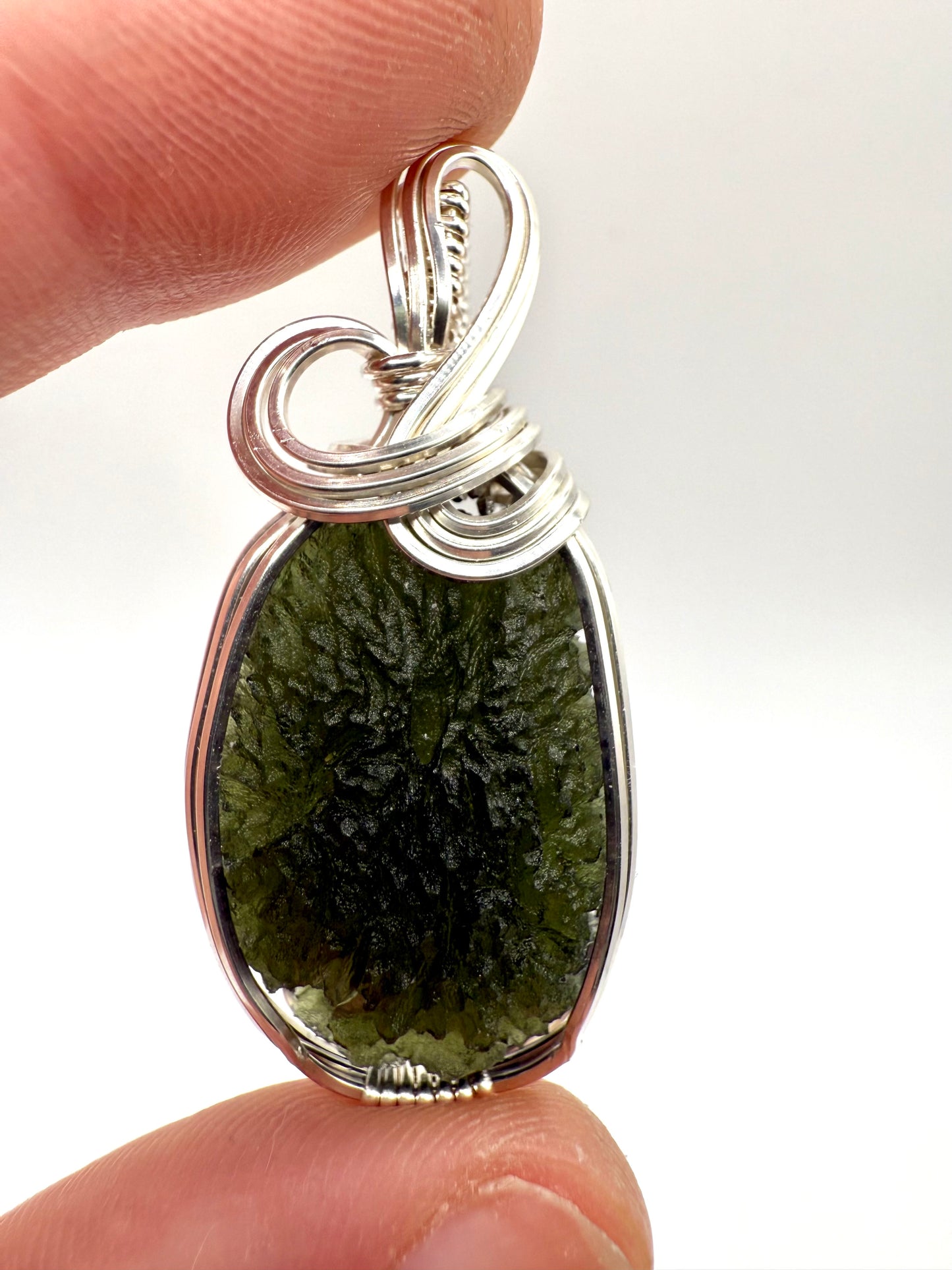 P112) Moldavite Pendant Necklace In Sterling Silver