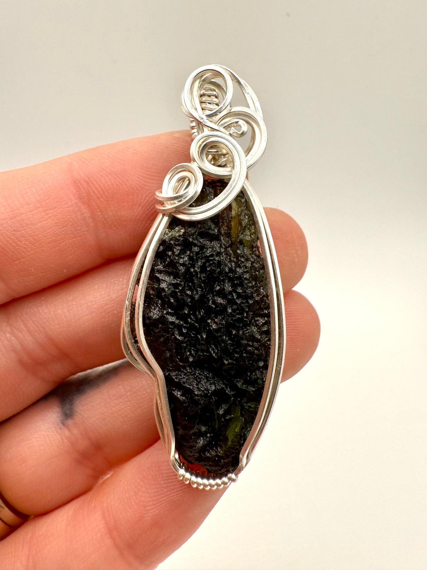 P112) Moldavite Pendant Necklace In Sterling Silver