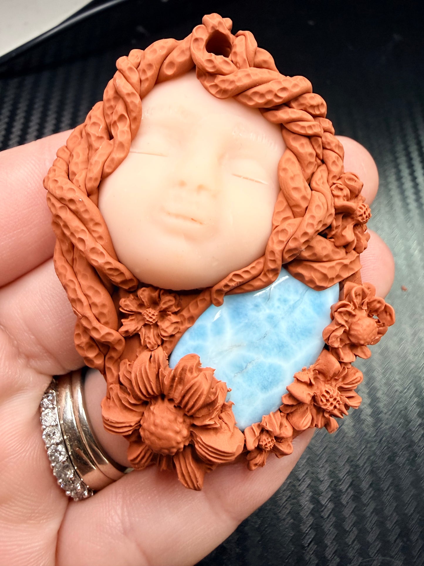 Larimar Goddess Talisman Necklace | Ocean Energy Amulet | Divine Feminine Jewelry | Handmade Clay Spiritual Pendant | Calm & Healing Crystal Goddess