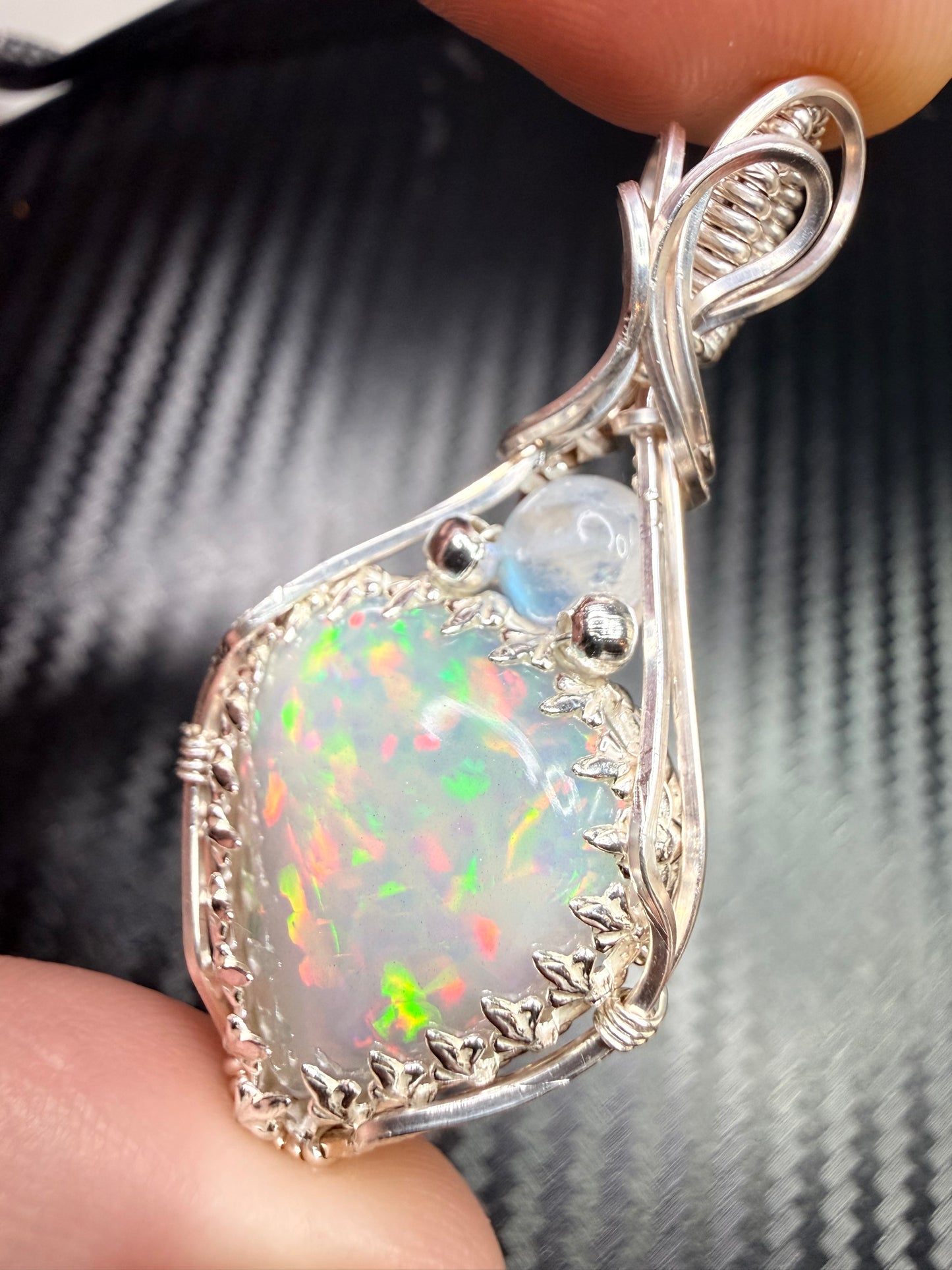 Ethiopian Welo Opal & Moonstone Pendant in 925 Sterling Silver – Opal Moonstone Necklace, Ethereal Gem Jewelry