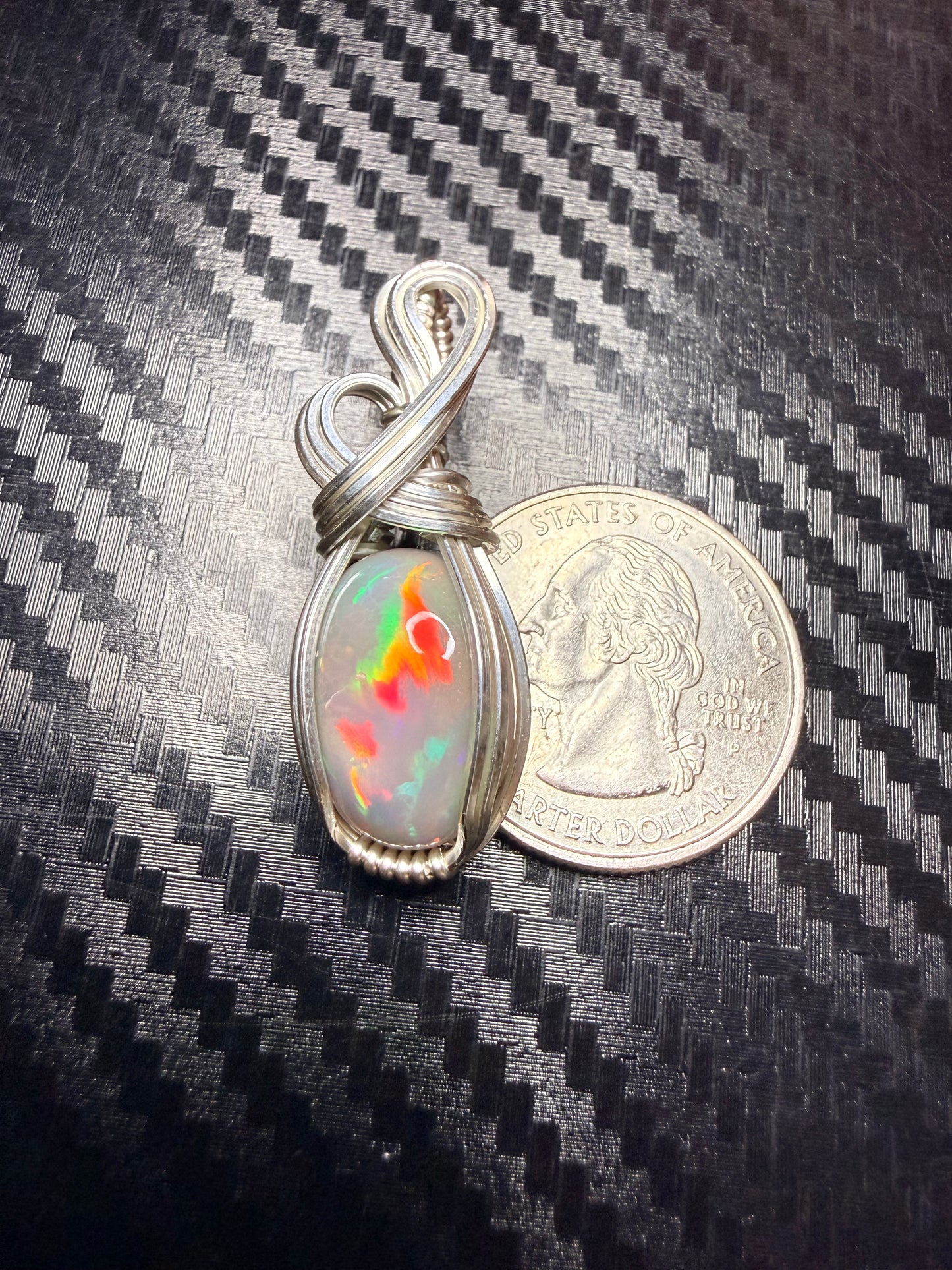 Grey Ethiopian Welo Opal High Flash, Pendant In Sterling Silver