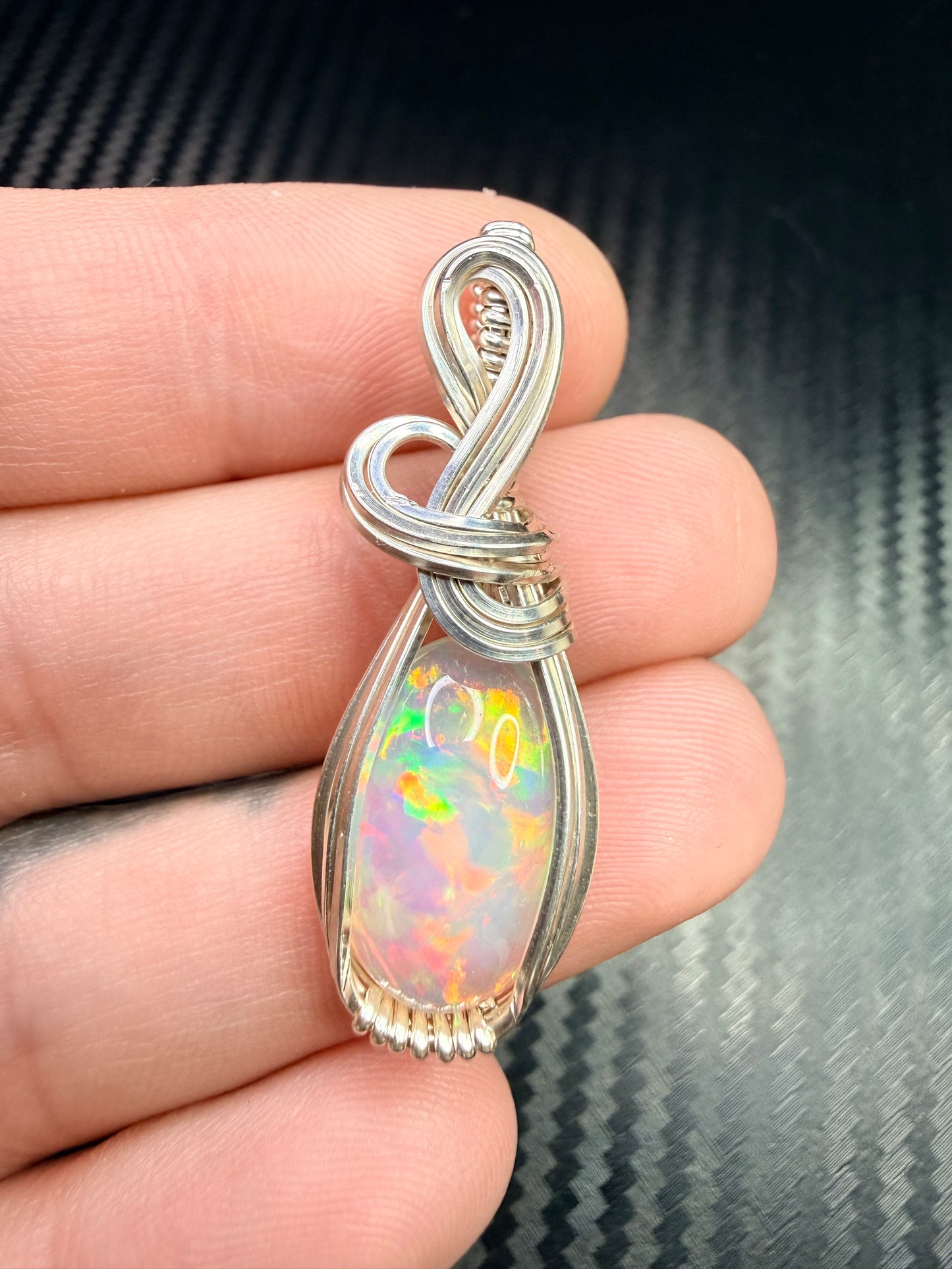 Ethiopian Welo Opal Pendant in .925 Sterling Silver – Natural Opal Necklace, October Birthstone, Fire Opal Jewelry, Handmade Opal Gift, Healing Crystal Pendant