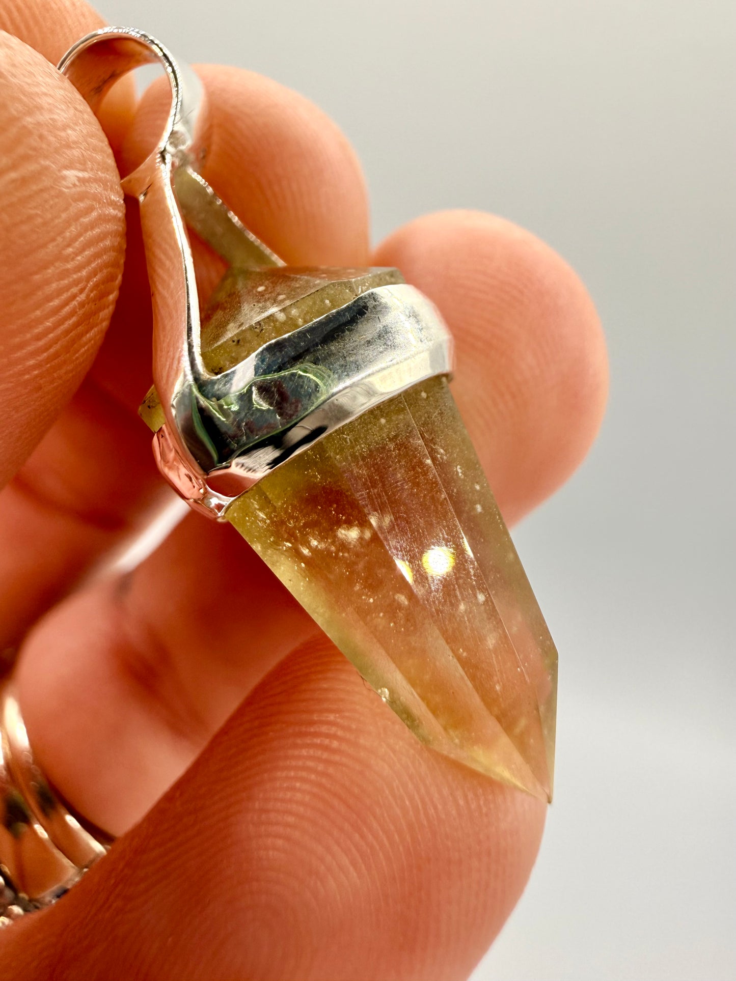 AAA Libyan Desert Glass Pendulum Pendant With Agni Manitite Bead In Sterling Silver 13.10 carats