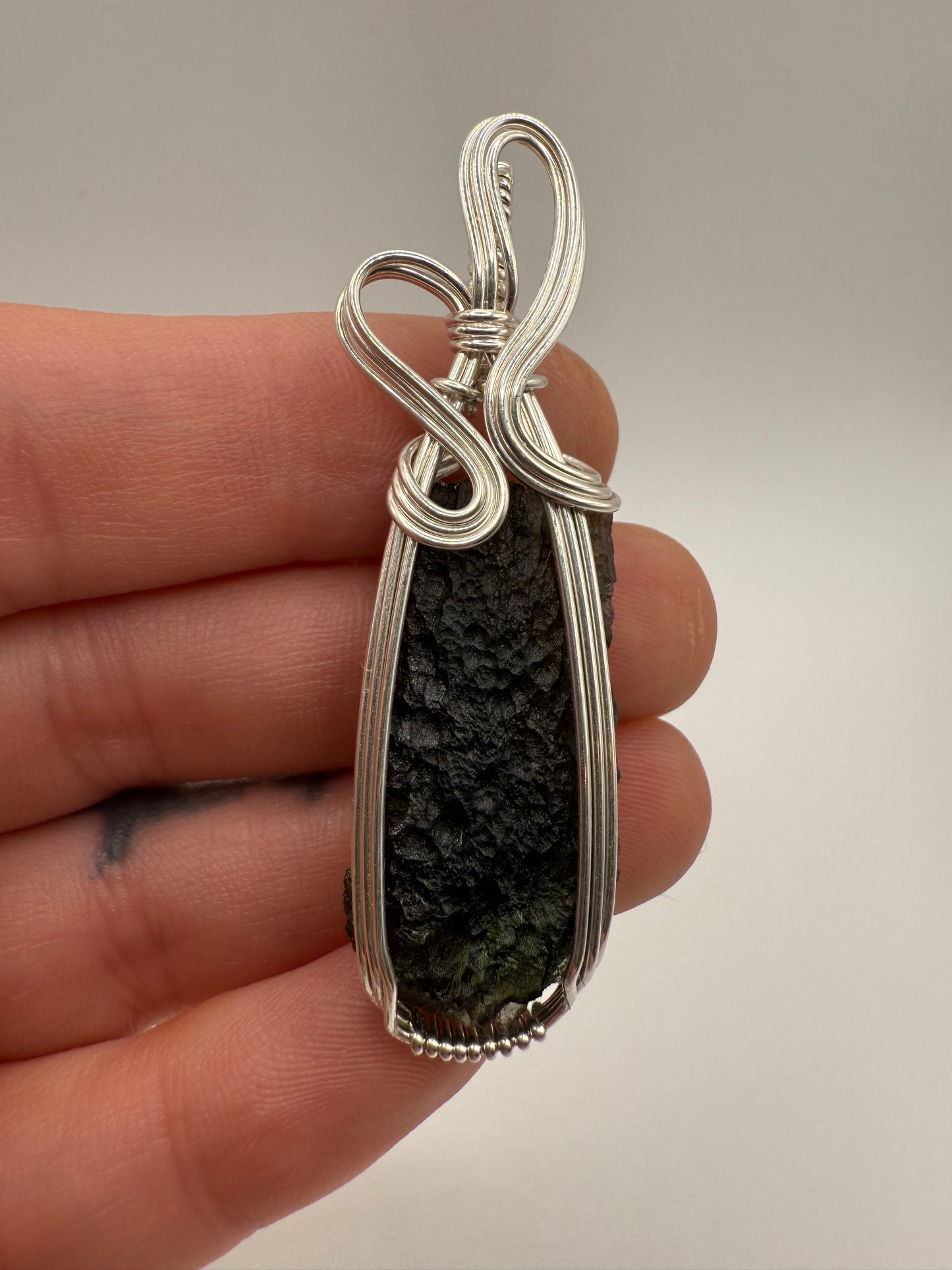 P112) Moldavite Pendant Necklace In Sterling Silver