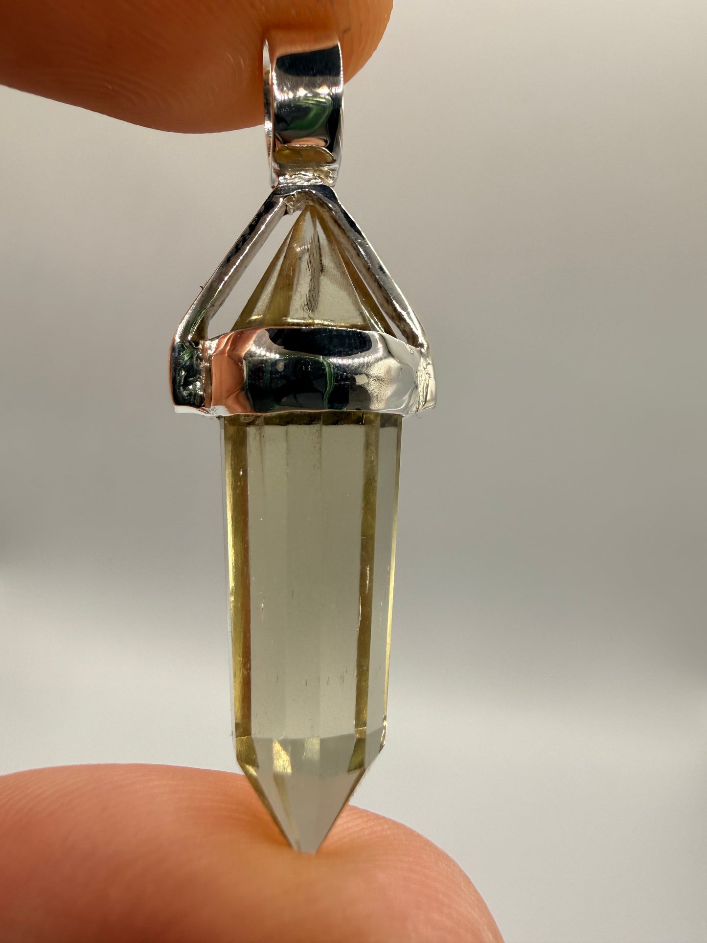 AAA Libyan Desert Glass Pendulum Pendant With Agni Manitite Bead In Sterling Silver 13.60 crts