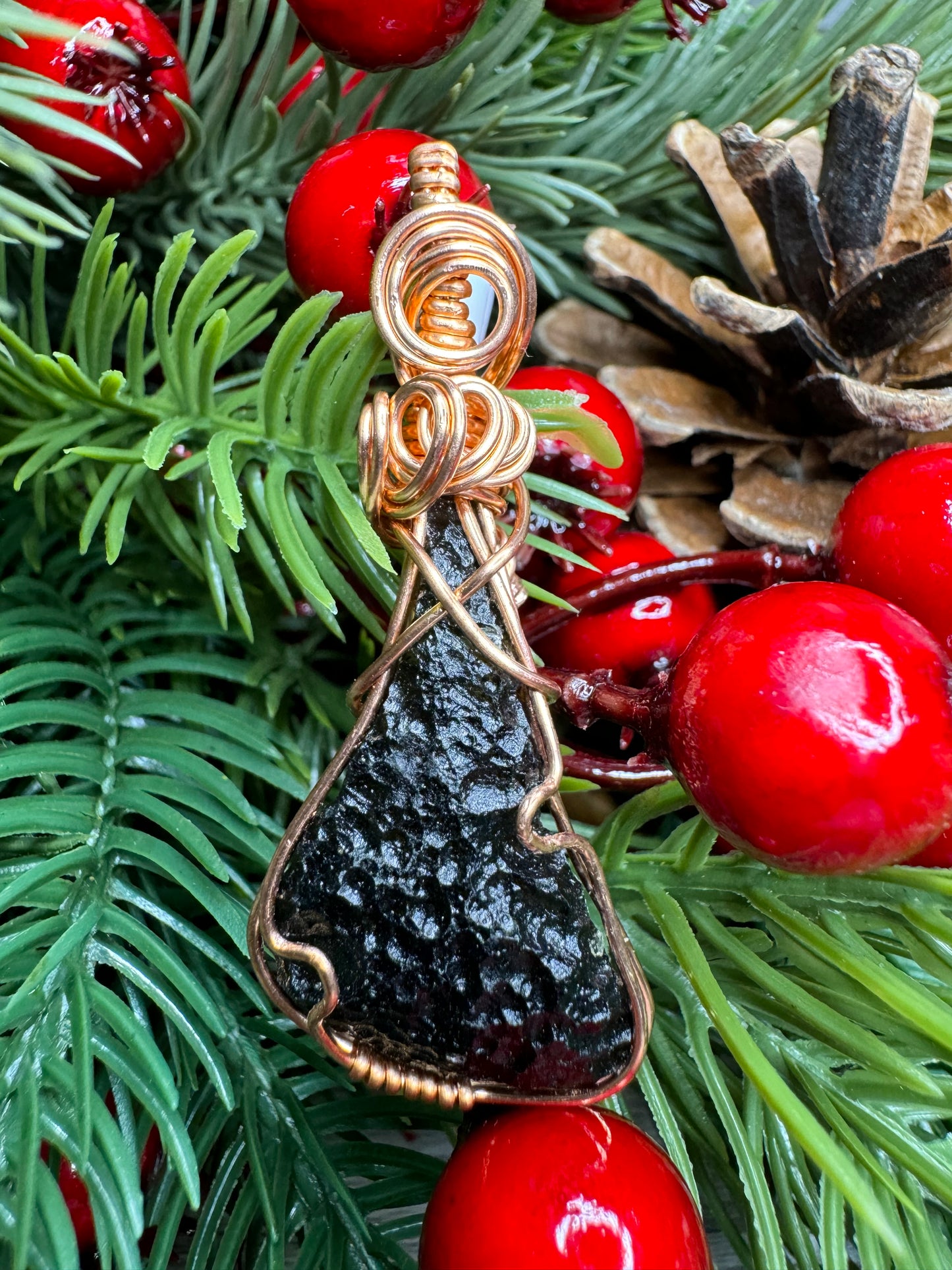 Moldavite Pendant in Copper