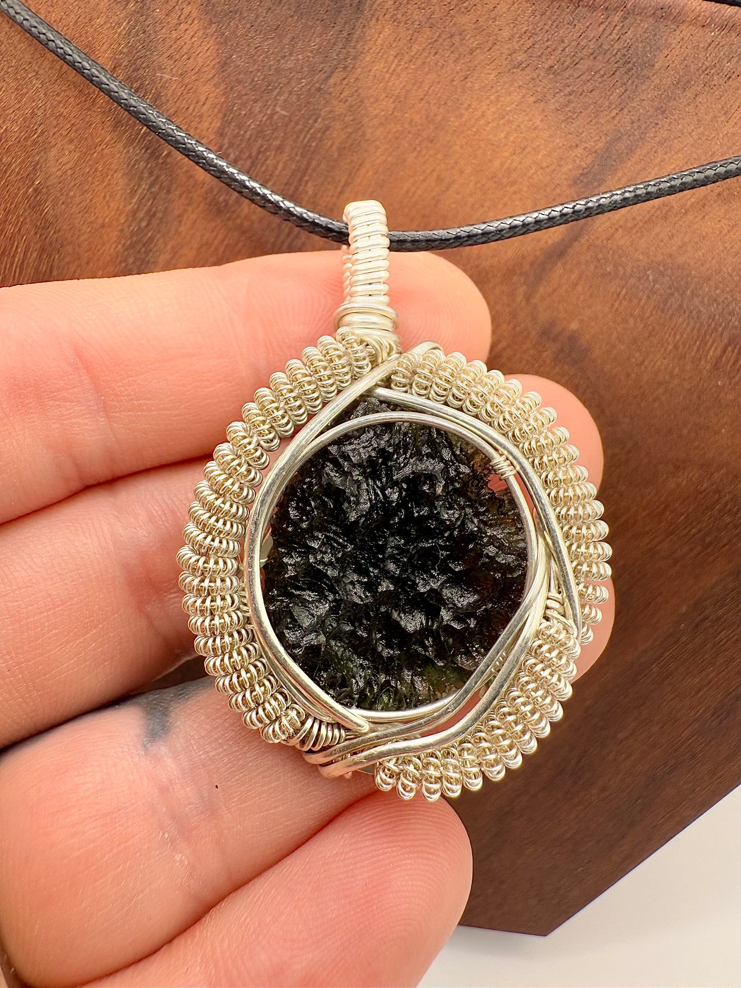 1MSS) Moldavite Pendant Necklace In Sterling Silver