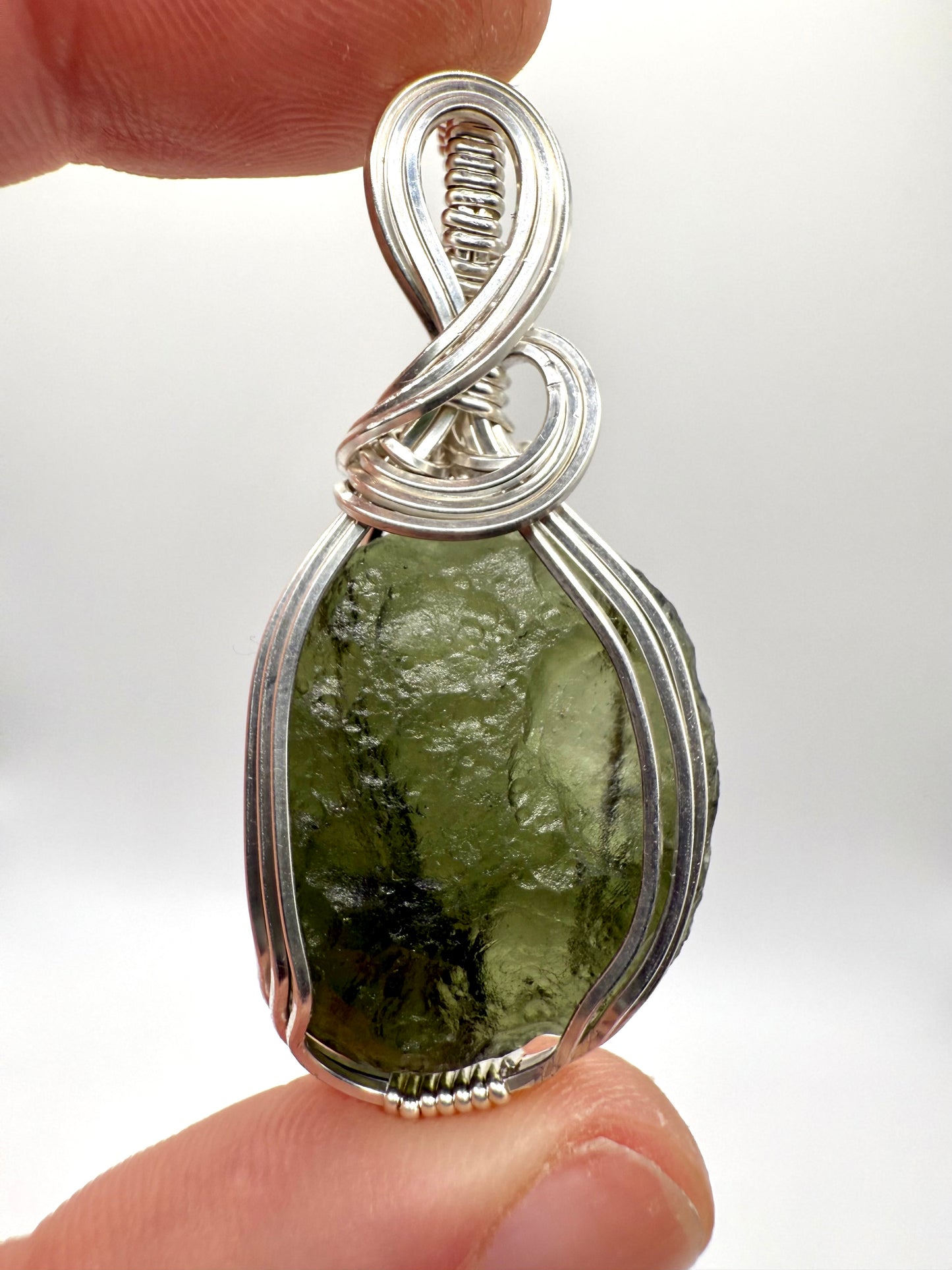 P112) Moldavite Pendant Necklace In Sterling Silver