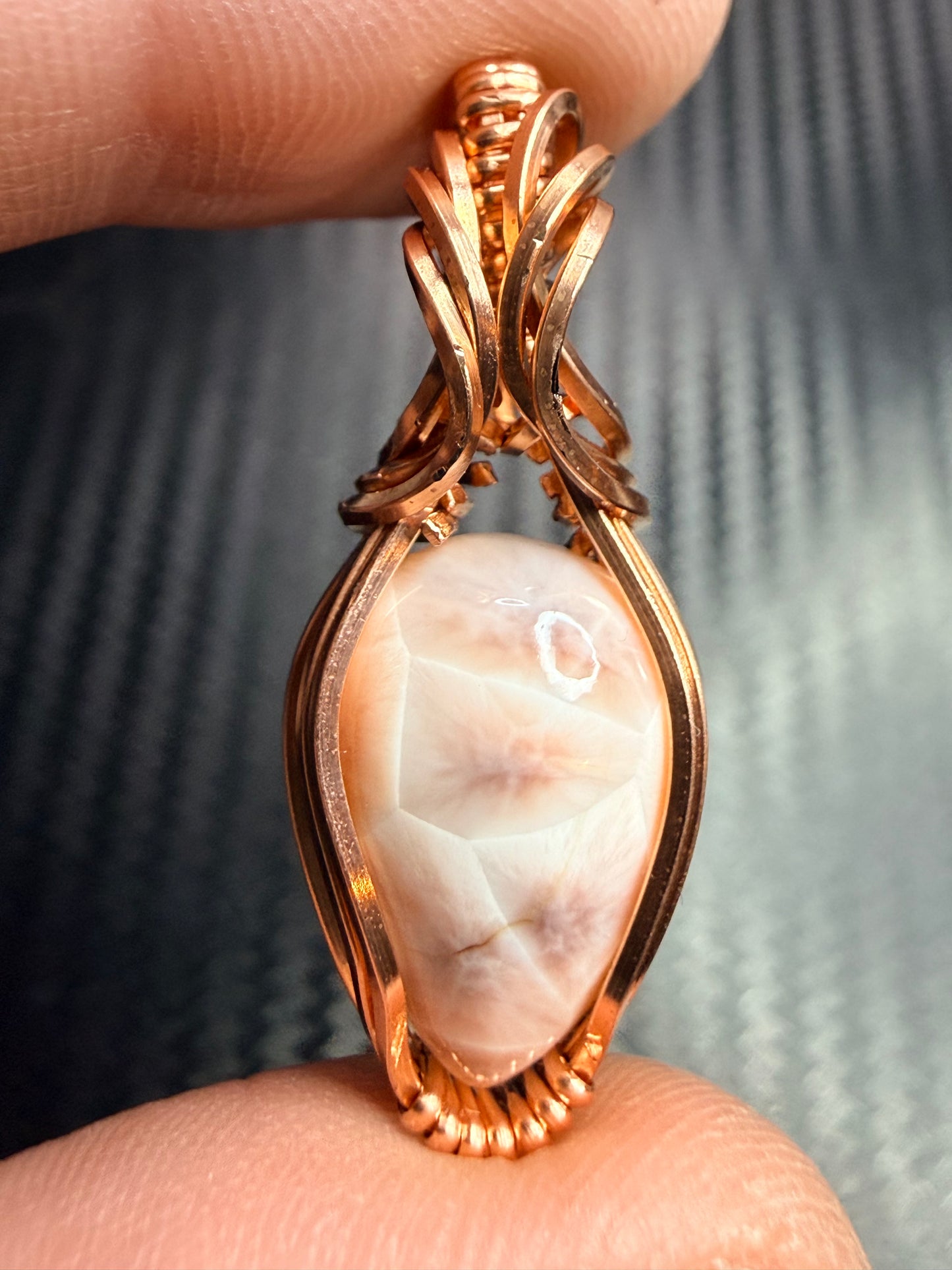 Pink Natrolite Pendant In Copper