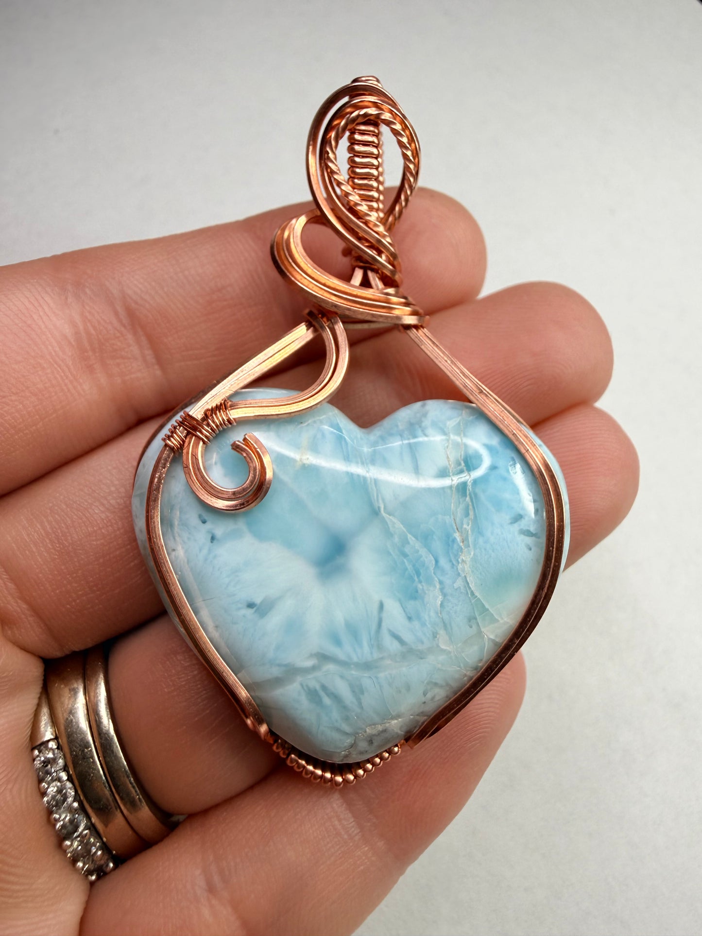 Large Larimar Pendant In Copper Heart Shape