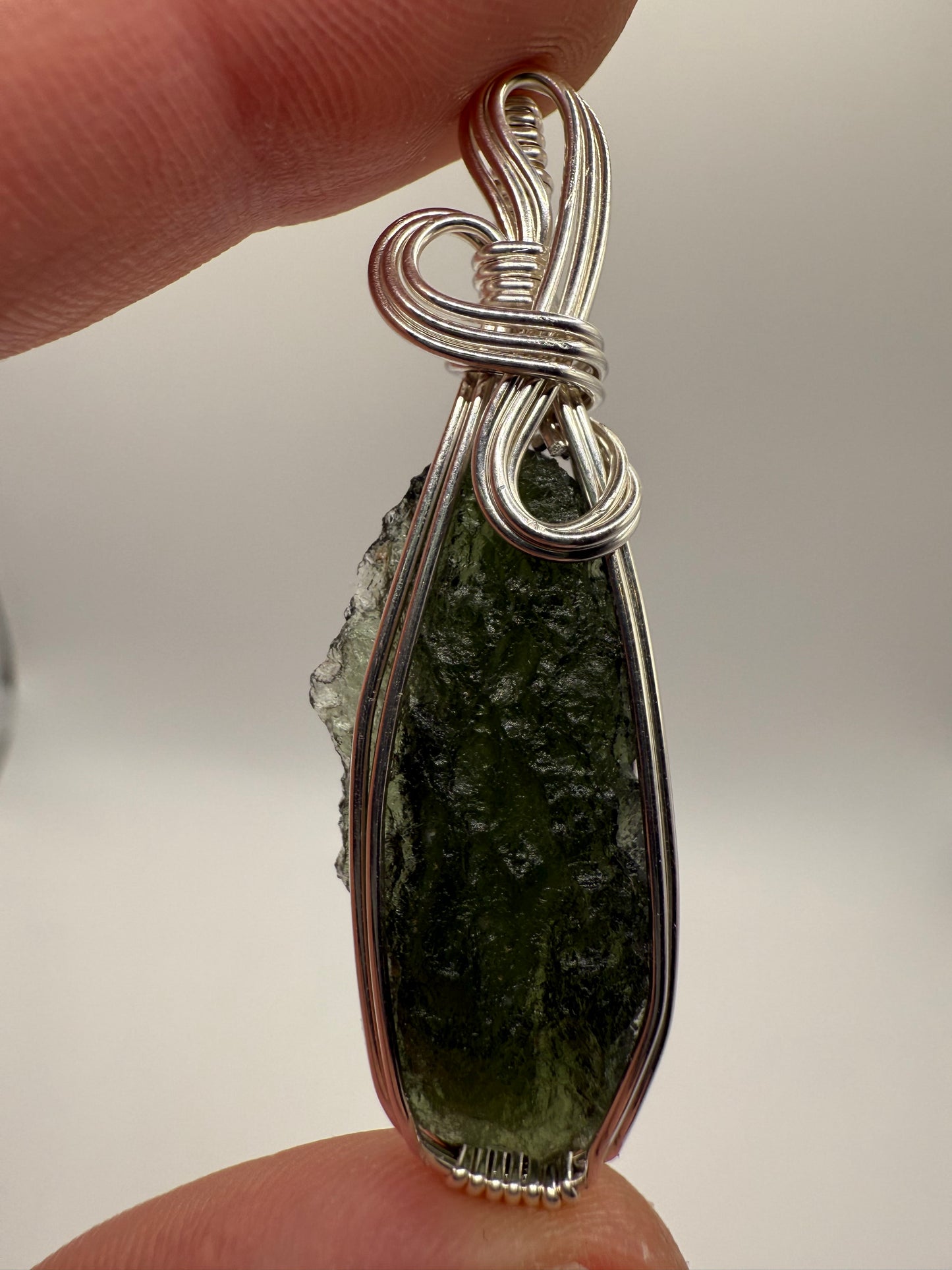 P112) Moldavite Pendant Necklace In Sterling Silver