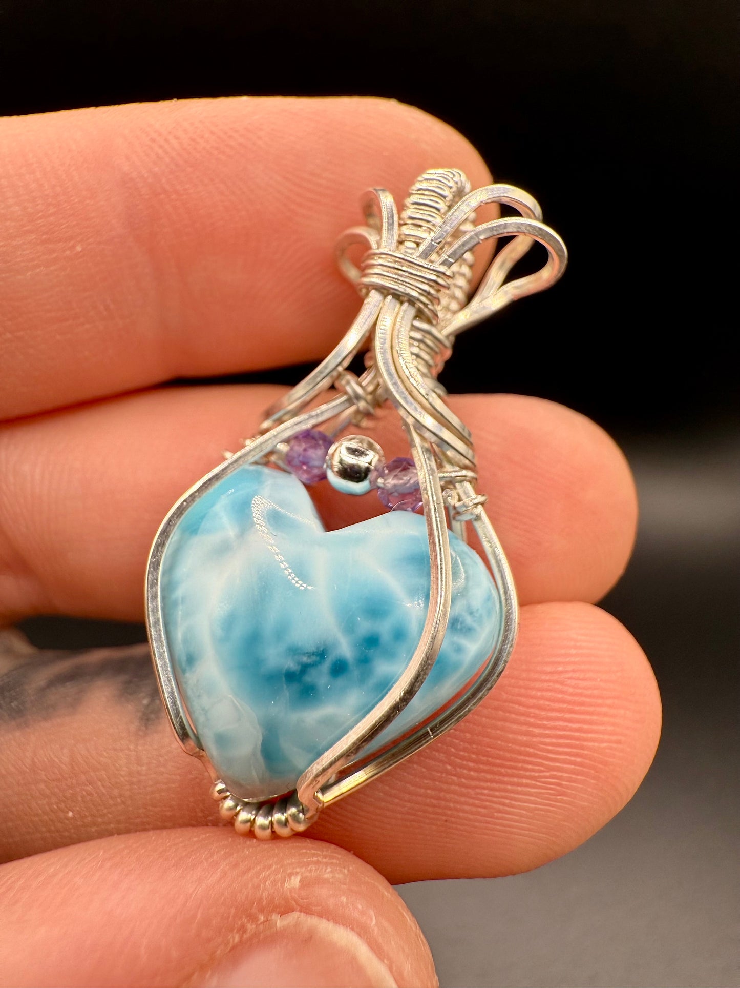 C11) Larimar & Amethyst Pendant In Sterling Silver