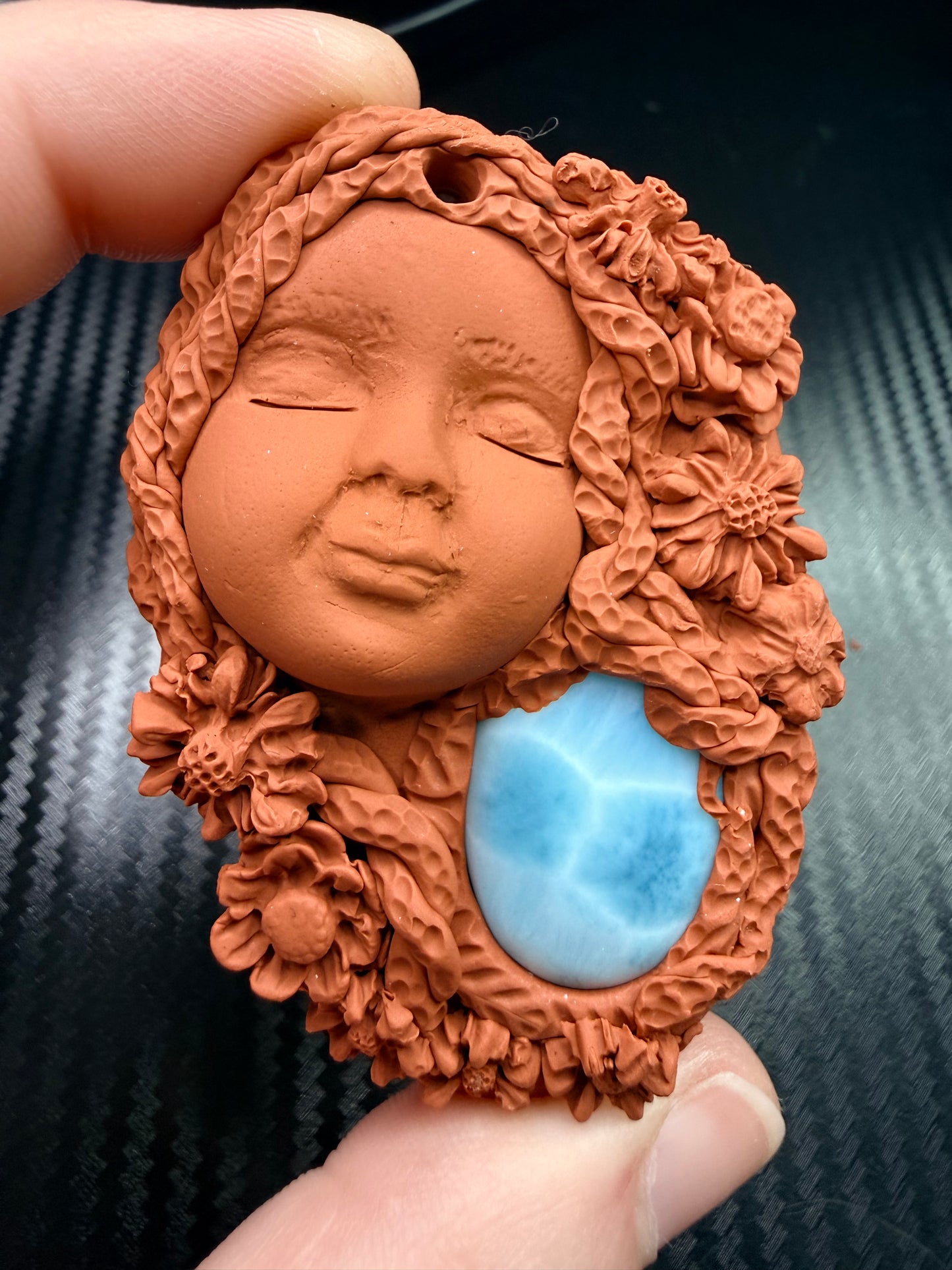 Larimar Goddess Talisman Necklace | Ocean Energy Amulet | Divine Feminine Jewelry | Handmade Clay Spiritual Pendant | Calm & Healing Crystal Goddess