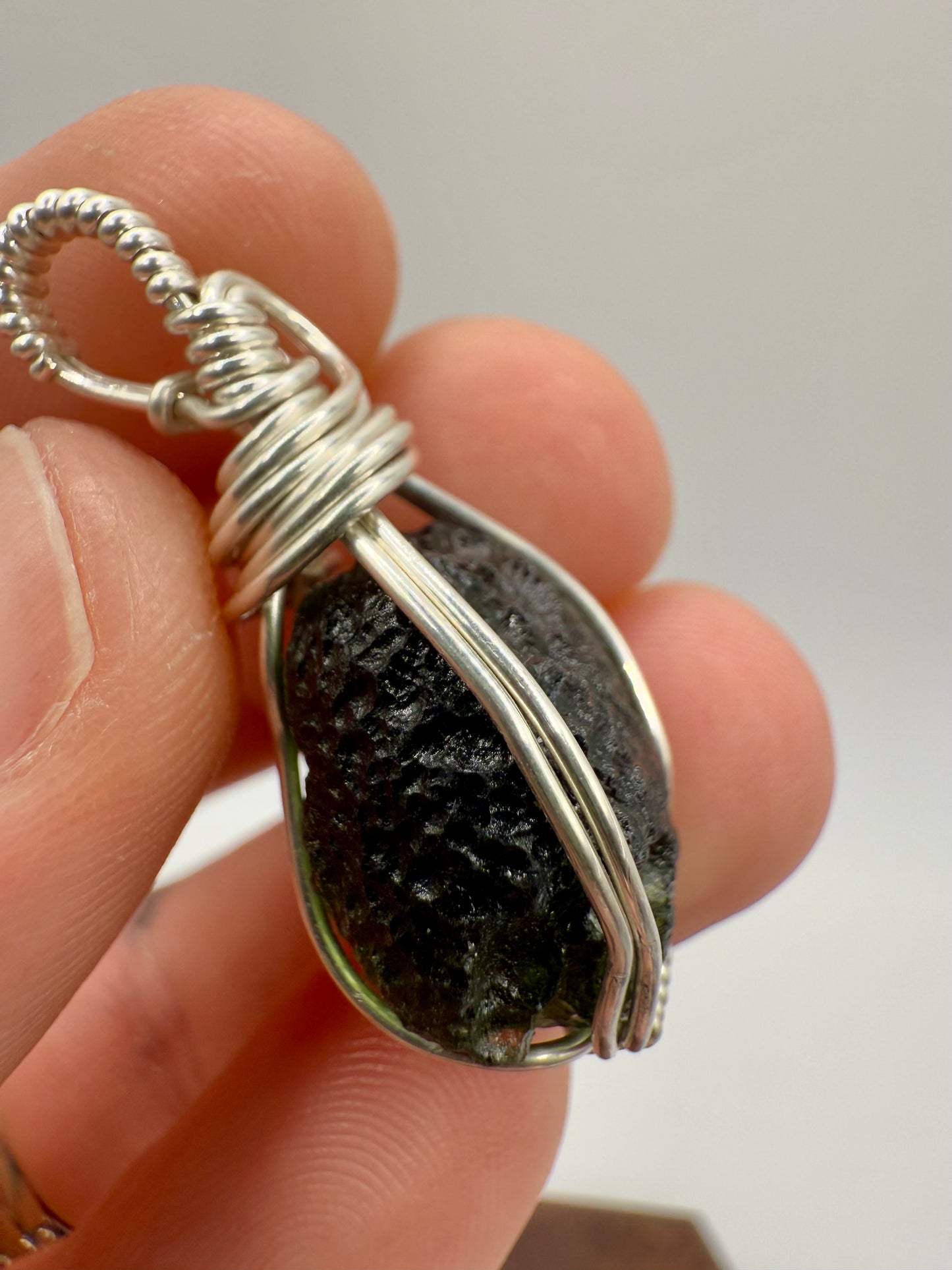 B112) Moldavite Pendant In Sterling Silver