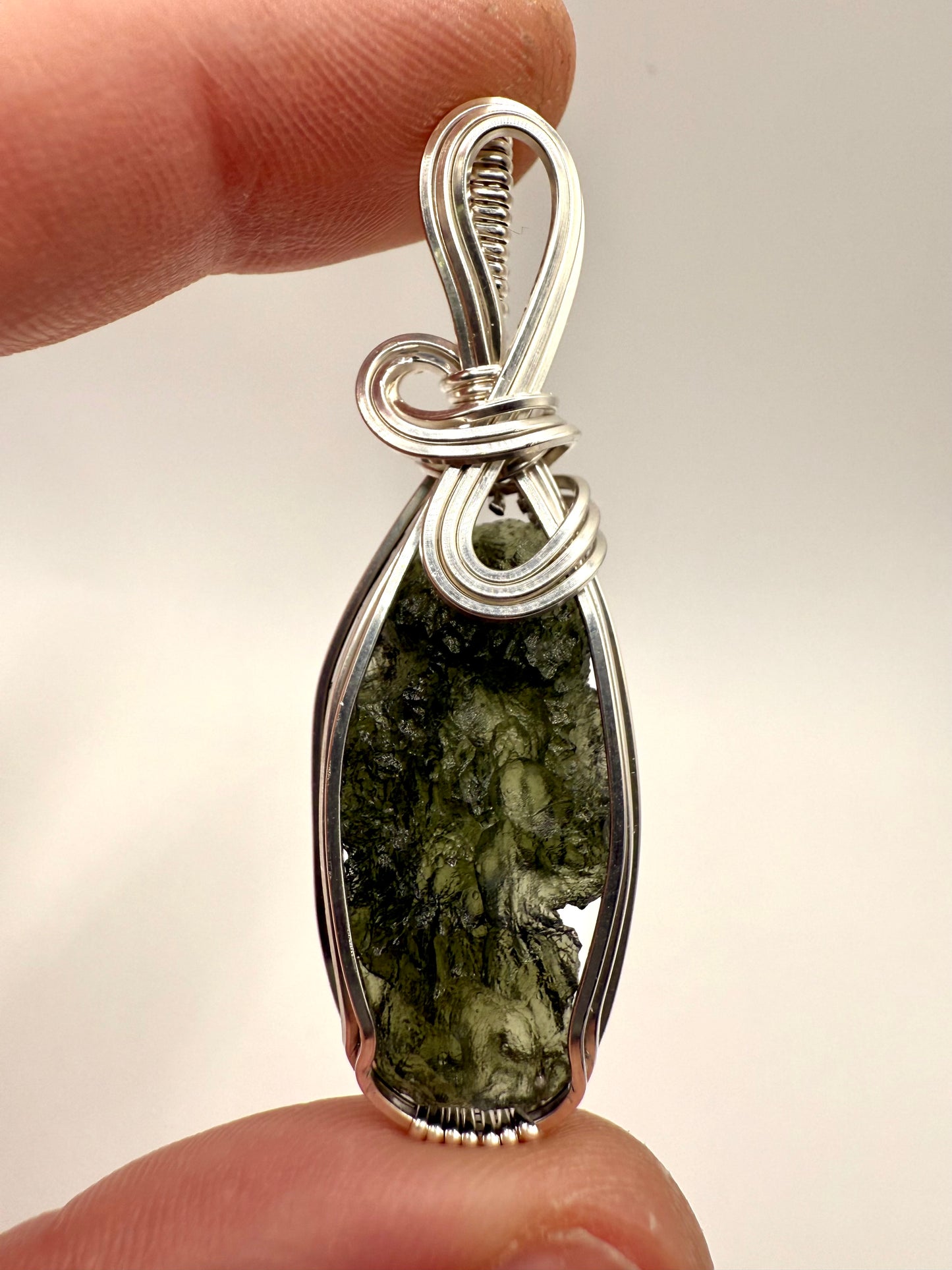 P112) Moldavite Pendant Necklace In Sterling Silver