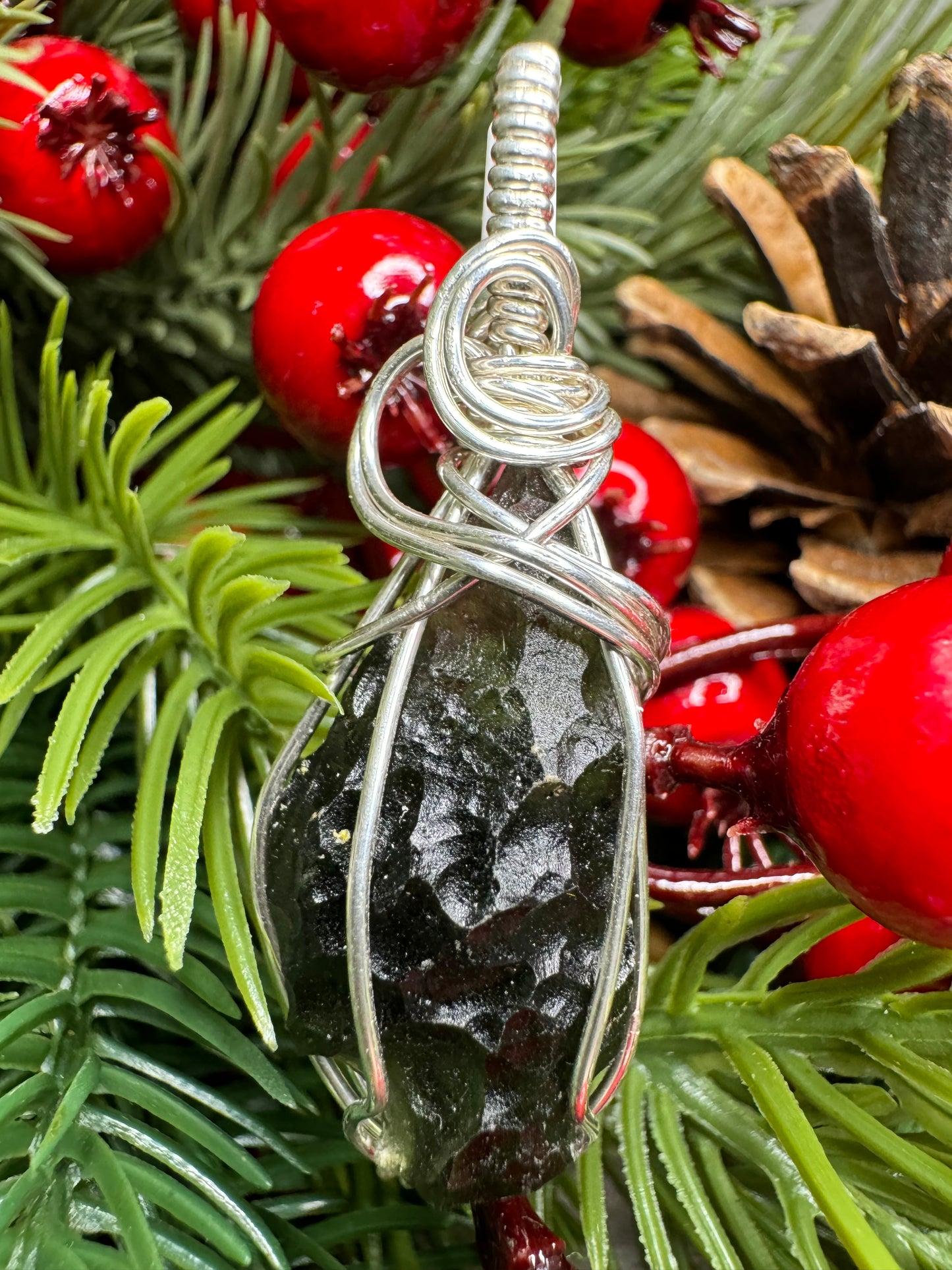 Kosov Moldavite Pendant in Sterling Silver