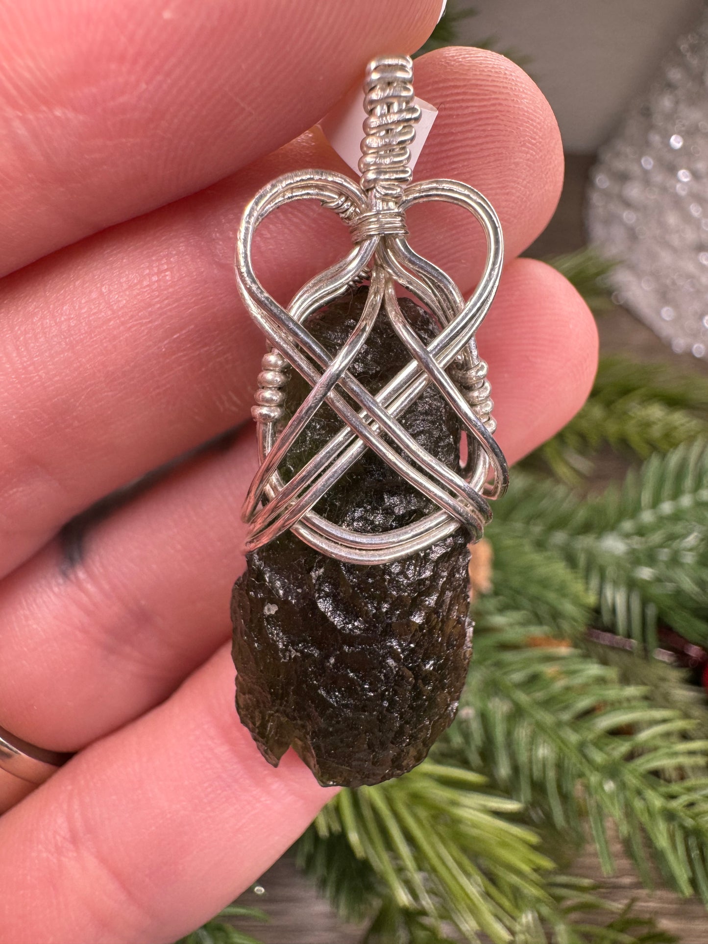 Vrabce Moldavite Pendant in Sterling Silver