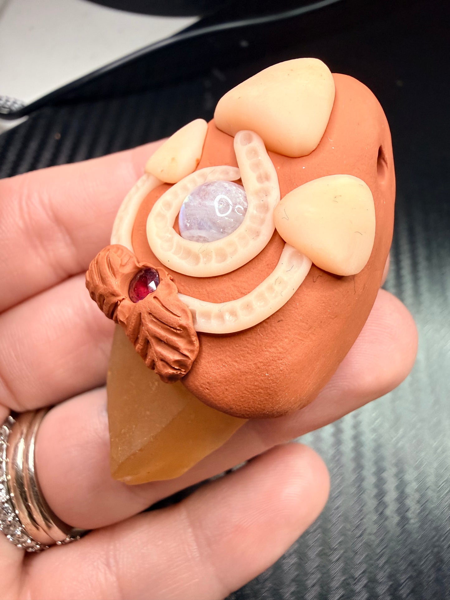 Libyan Desert Glass, Moonstone & Garnet Talisman – Mushroom Spirit Pendant – Handmade Solar & Divine Feminine Energy Amulet