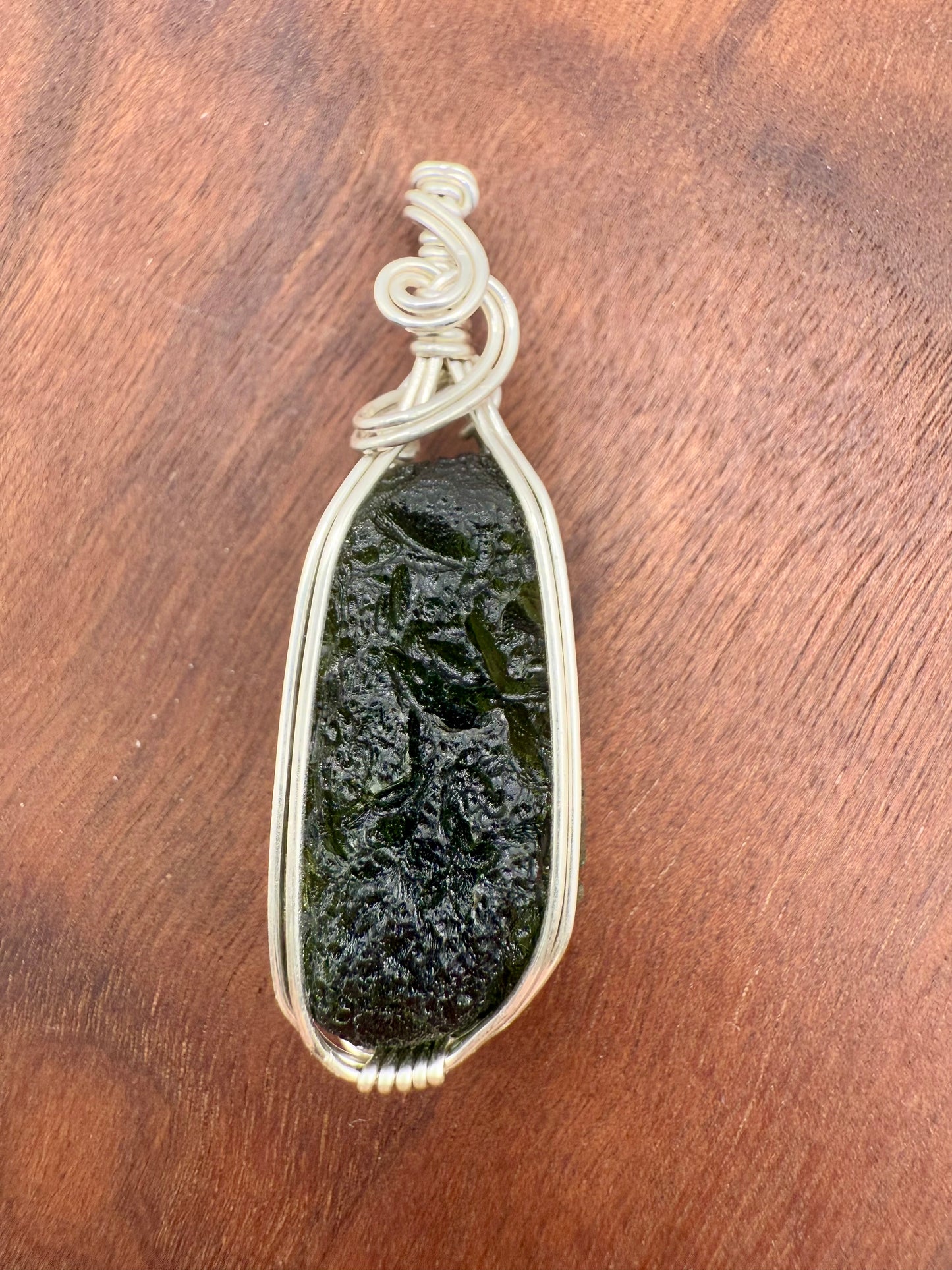 C112) Moldavite Pendant Necklace In Sterling Silver