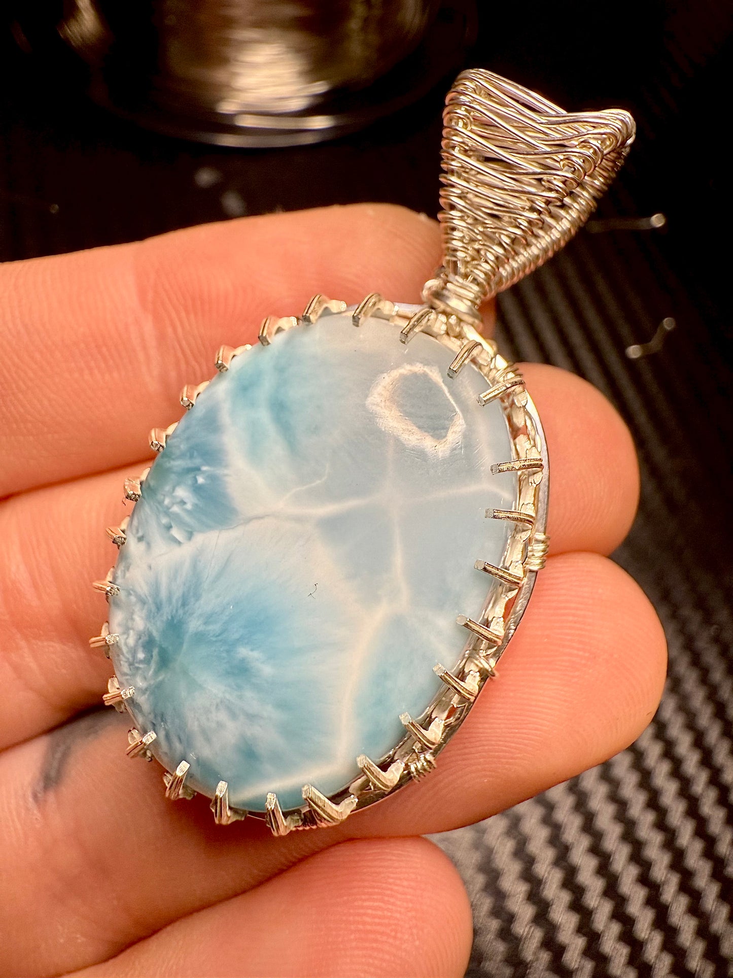 Large Larimar Pendant Necklace In Sterling Silver