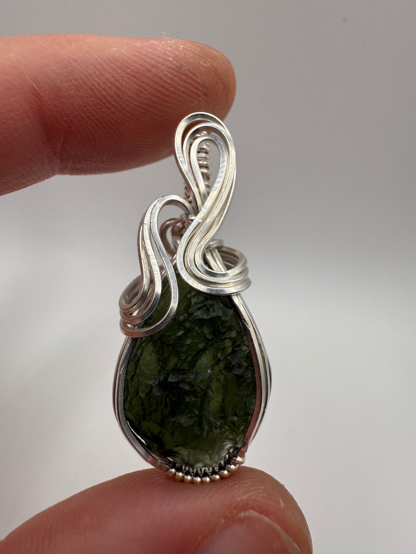 P112) Moldavite Pendant Necklace In Sterling Silver